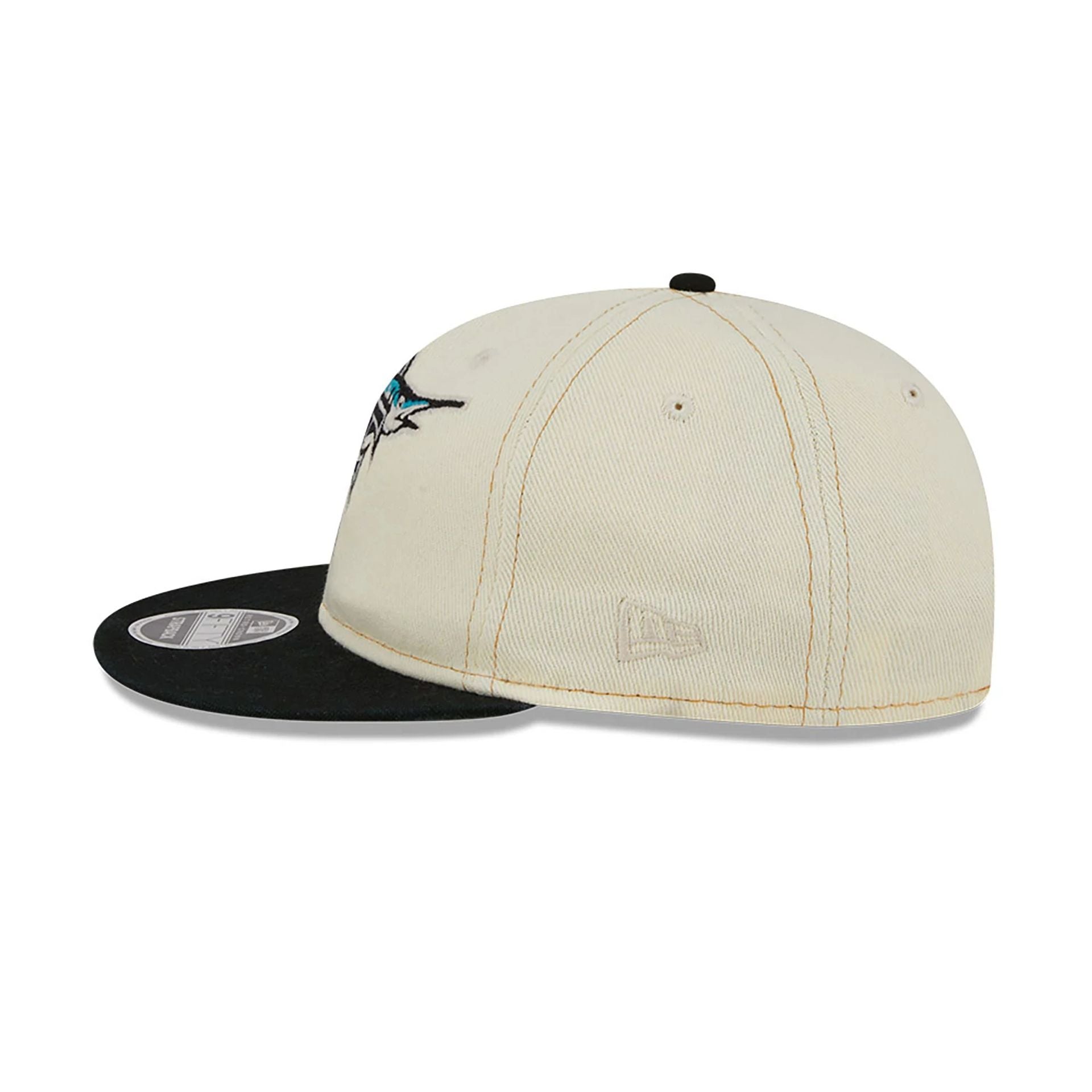 This is a Miami Marlins Chrome Denim White Retro Crown 9FIFTY Strapback Cap 5