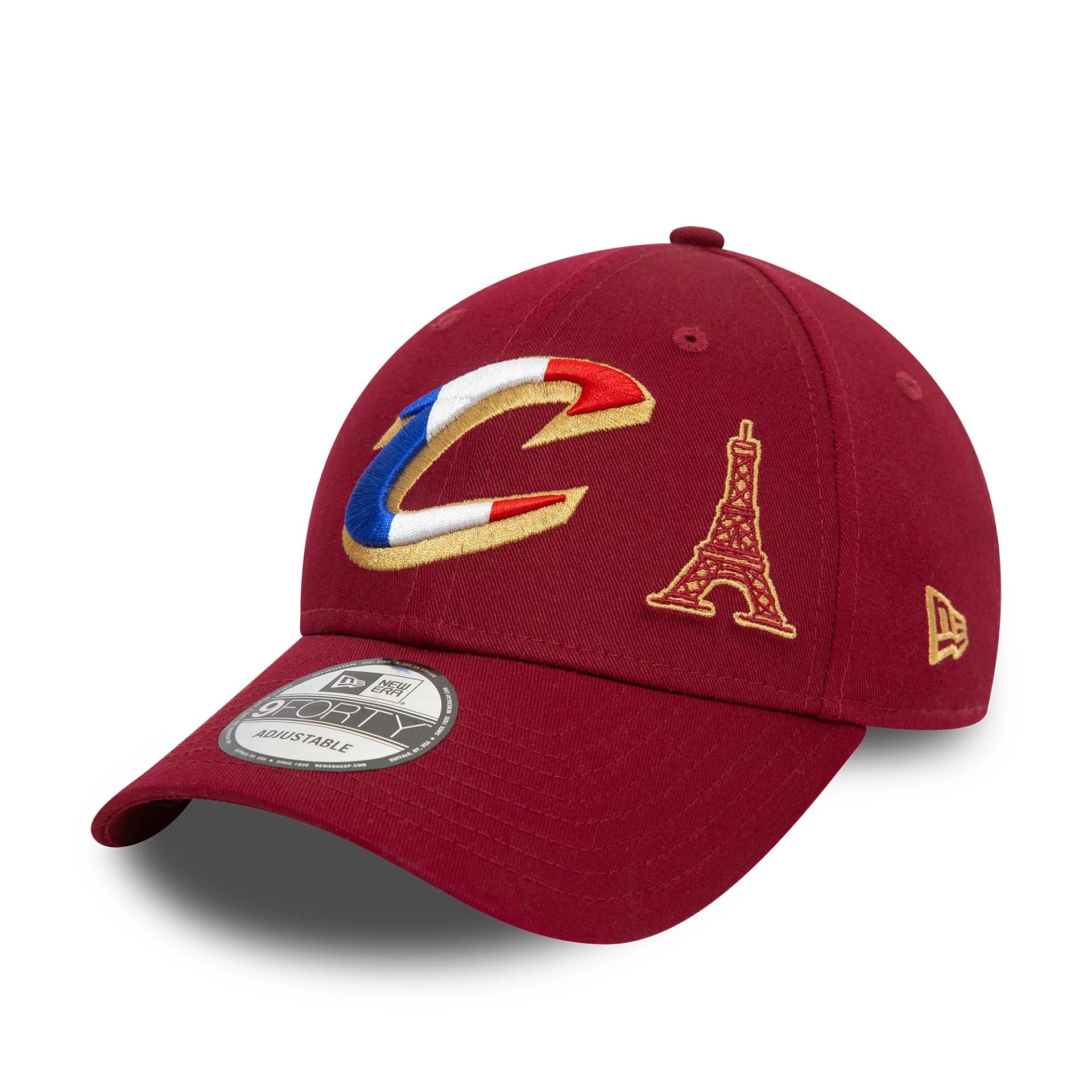 This is a Cleveland Cavaliers NBA Paris 2024 Dark Red 9FORTY Adjustable Cap 1