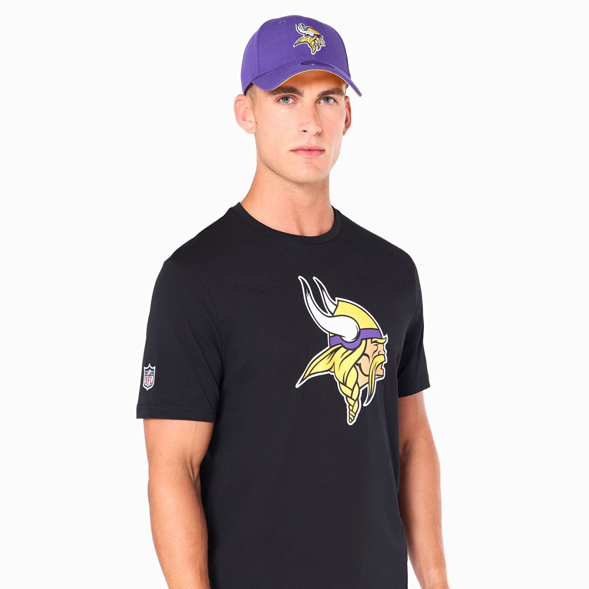 The Male model is wearing Minnesota Vikings NFL Black T-Shirt 3