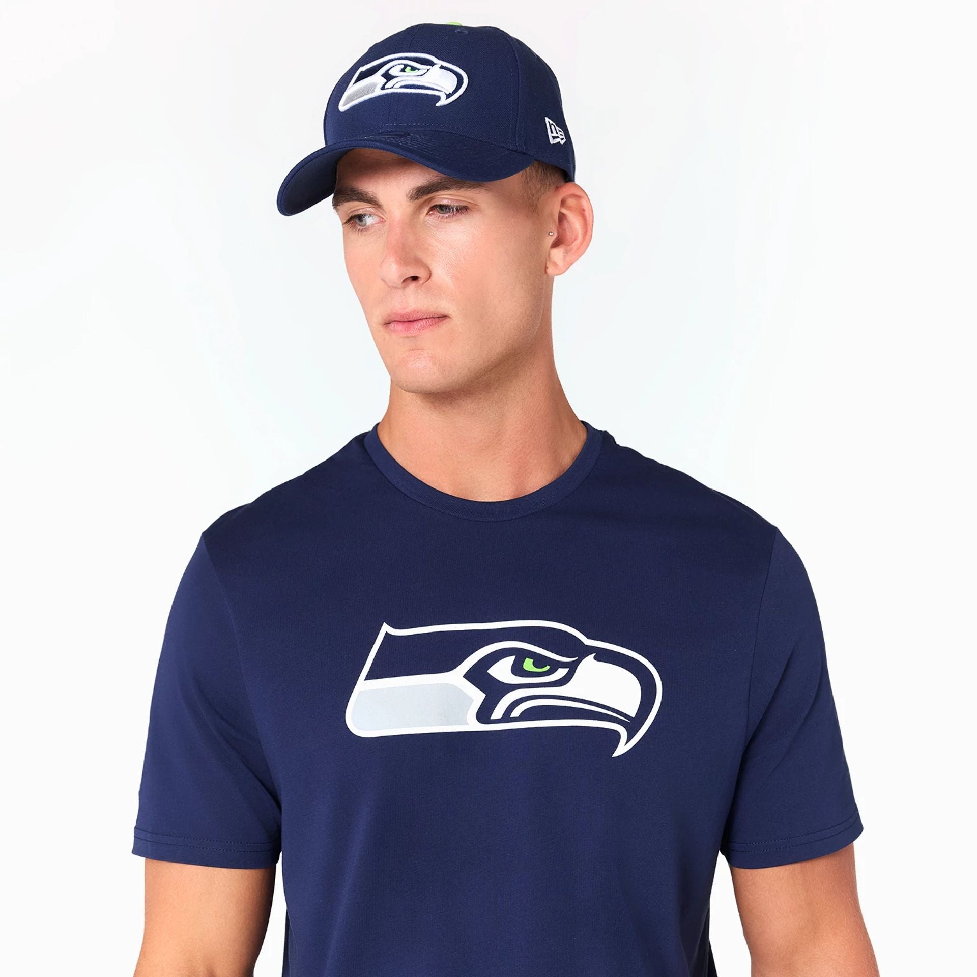 The Male model is wearing Seattle Seahawks NFL Navy T-Shirt 3