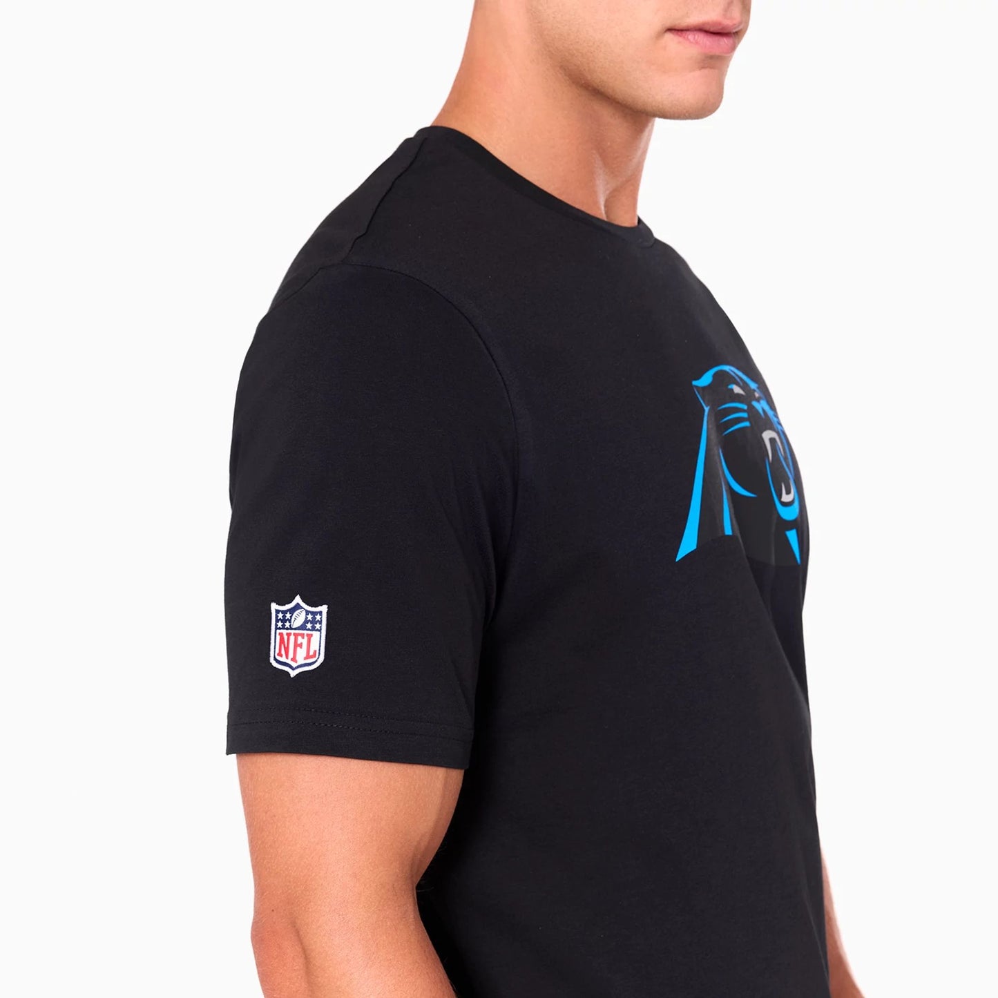 The Male model is wearing Carolina Panthers NFL Black T-Shirt 3