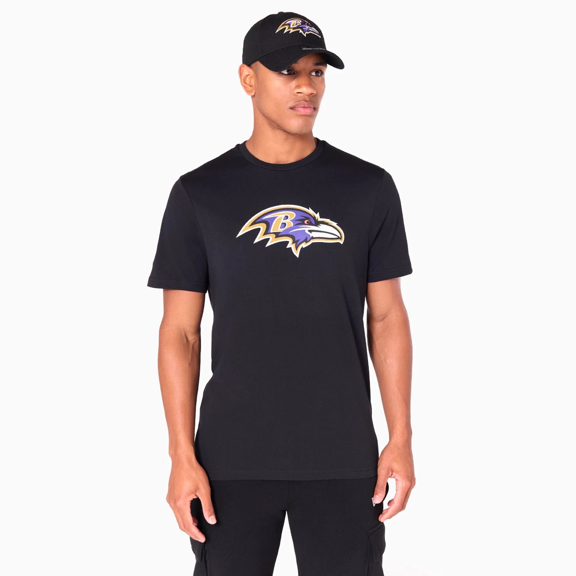 The Male model is wearing Baltimore Ravens NFL Black T-Shirt 1