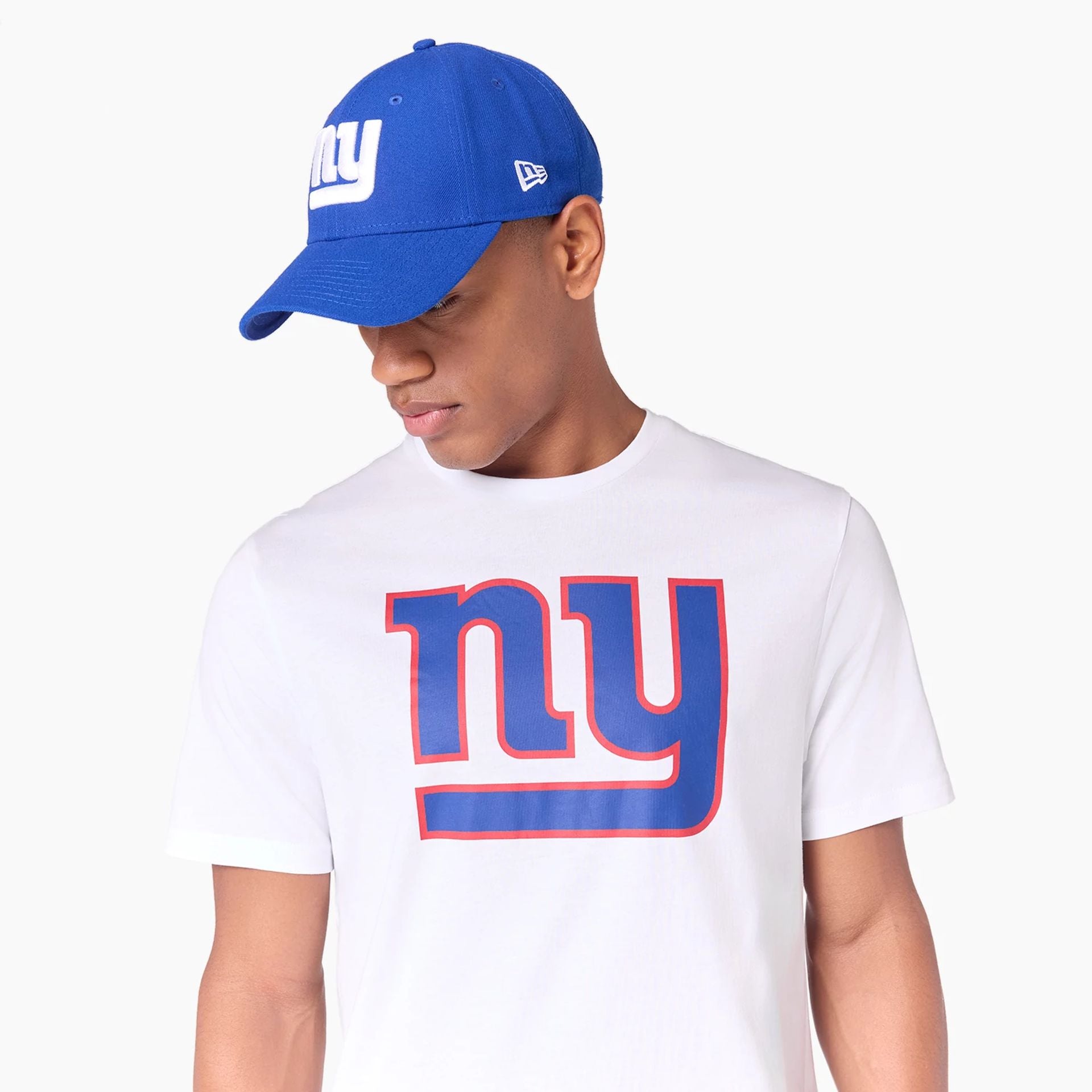 The Male model is wearing New York Giants NFL White T-Shirt 3