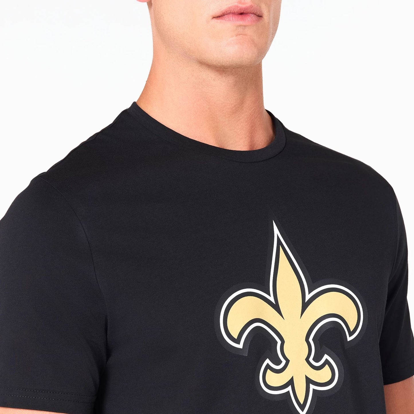 The Male model is wearing New Orleans Saints NFL Black T-Shirt 3