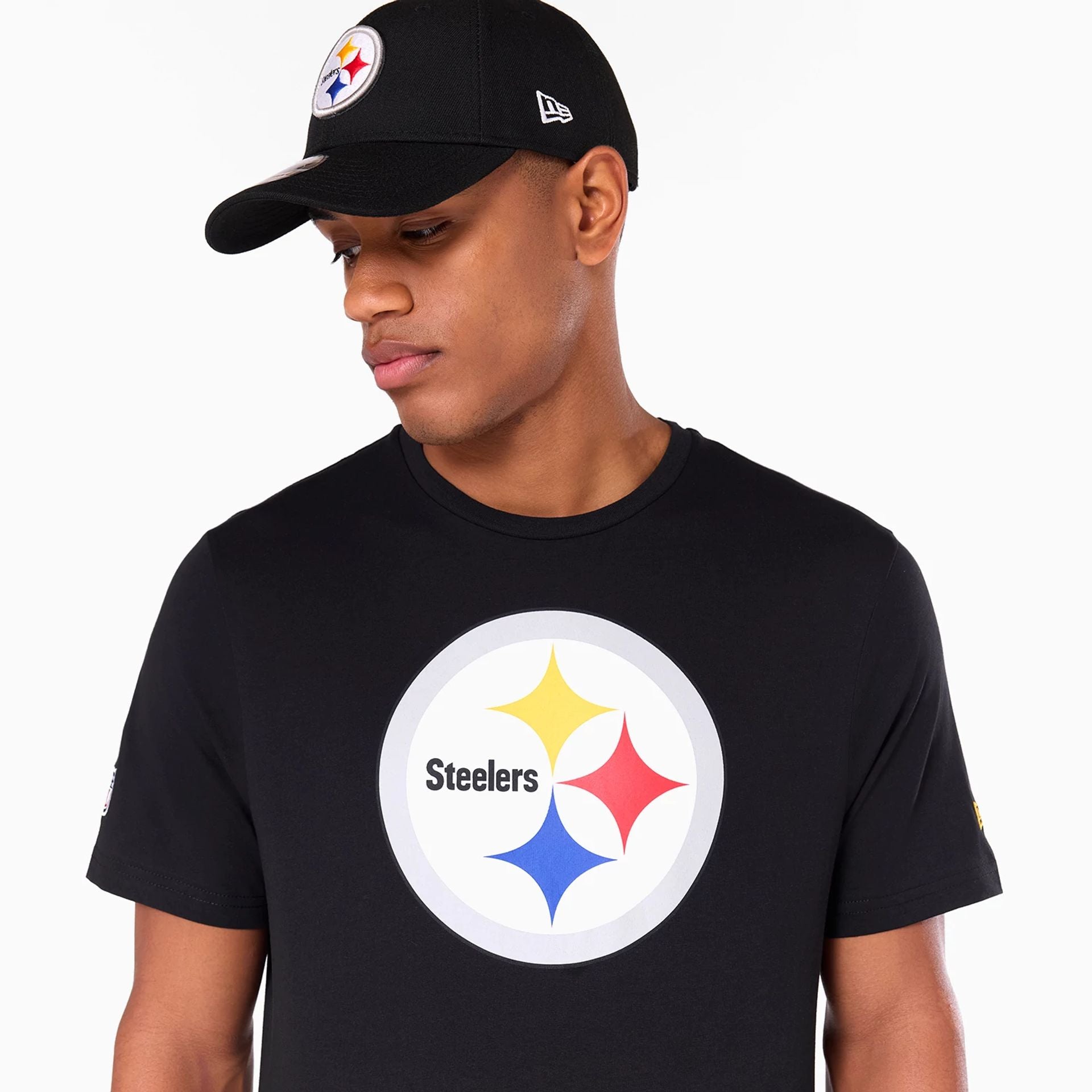 The Male model is wearing Pittsburgh Steelers NFL Black T-Shirt 3