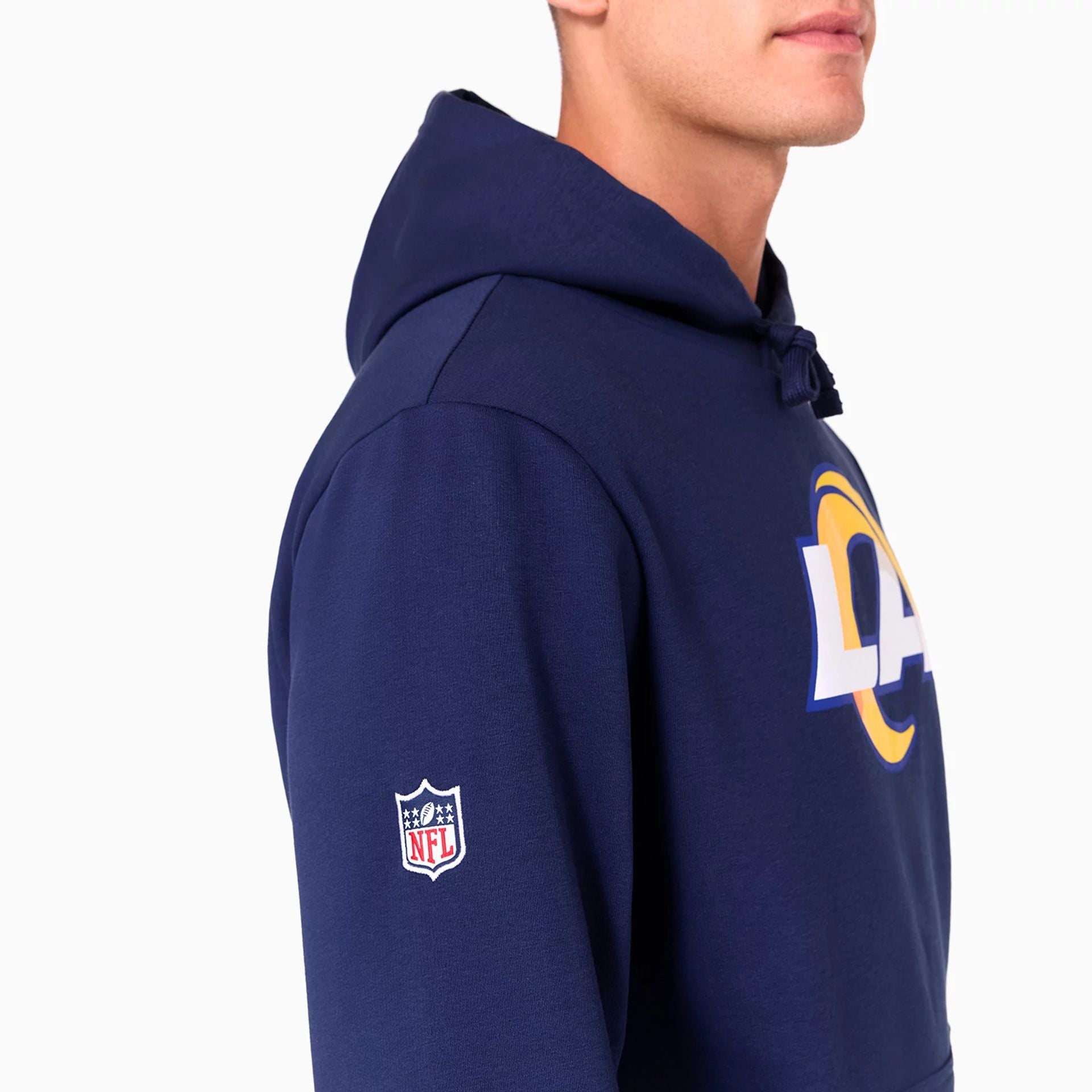 The Male model is wearing LA Rams NFL Navy Pullover Hoodie 4