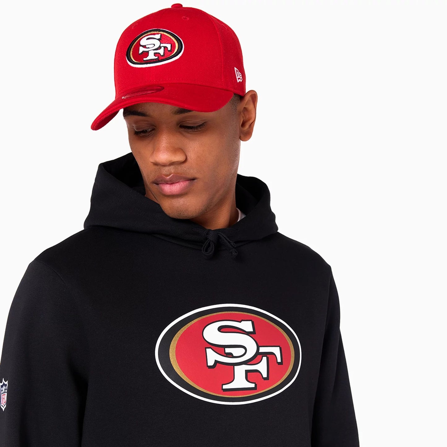 The Male model is wearing San Francisco 49ers NFL Black Pullover Hoodie 3