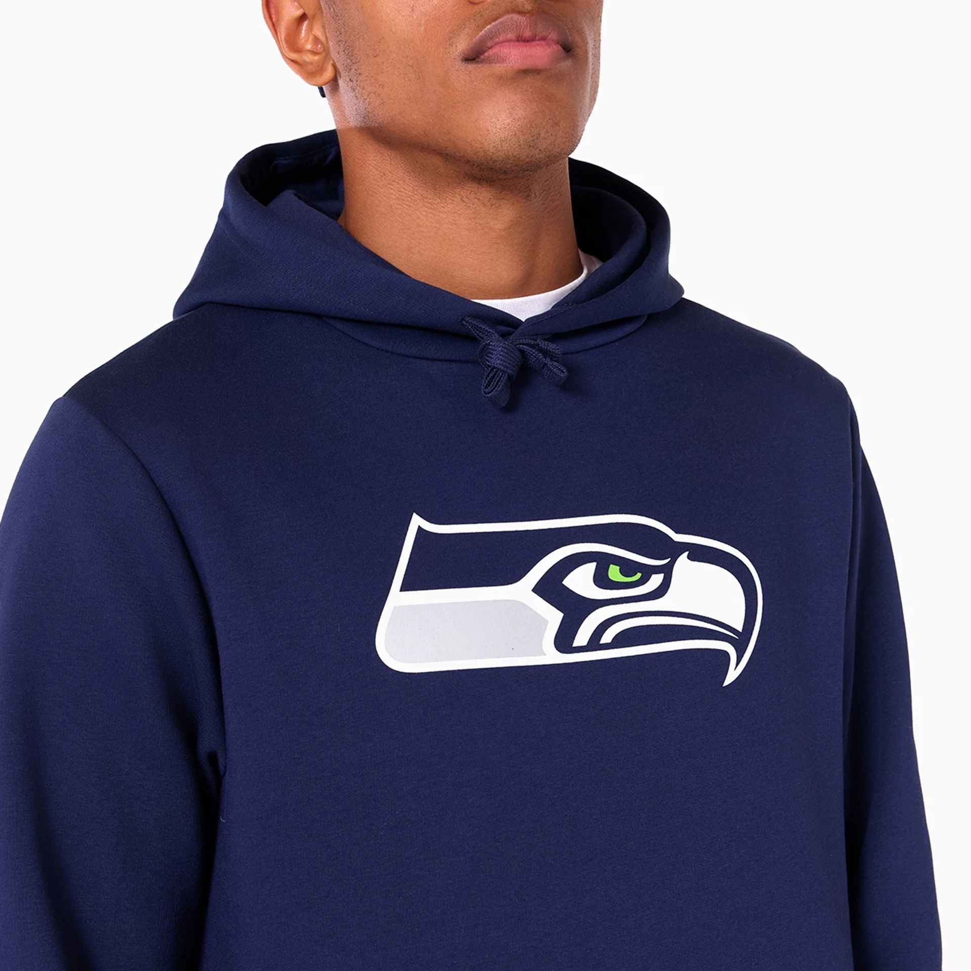 The Male model is wearing Seattle Seahawks NFL Navy Pullover Hoodie 3