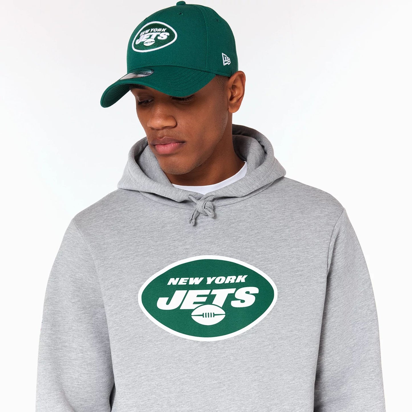 The Male model is wearing New York Jets NFL Grey Pullover Hoodie 5