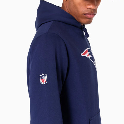 The Male model is wearing New England Patriots NFL Navy Pullover Hoodie 3