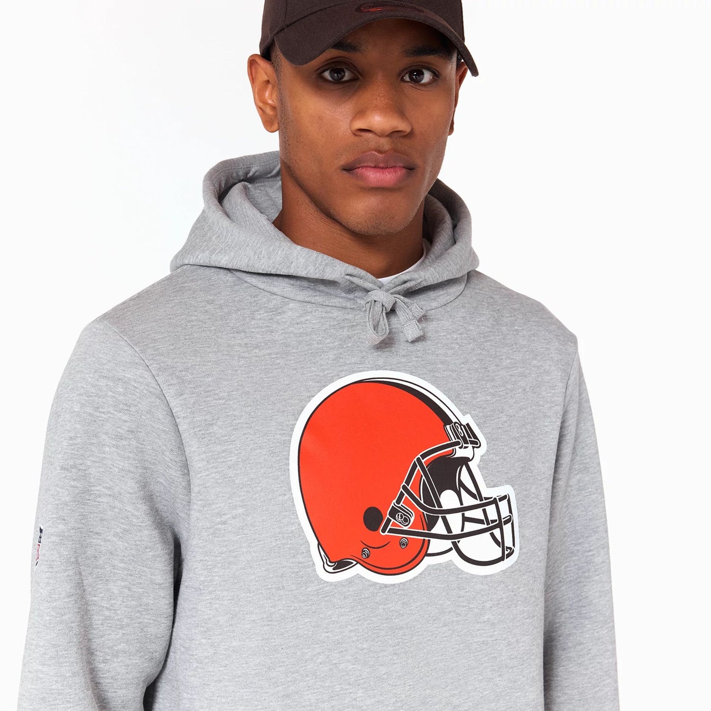 The Male model is wearing Cleveland Browns NFL Grey Pullover Hoodie 3