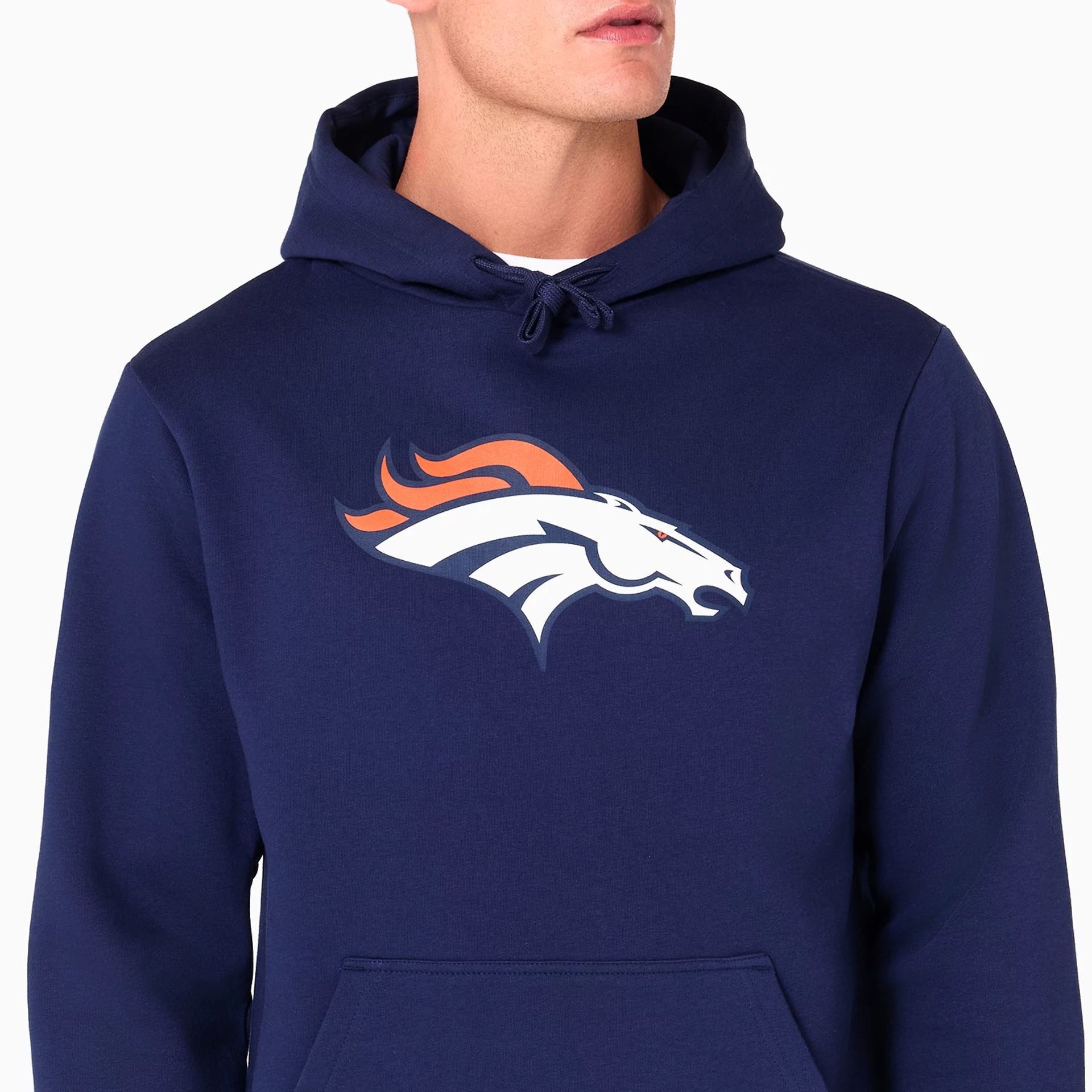 The Male model is wearing Denver Broncos NFL Navy Pullover Hoodie 2