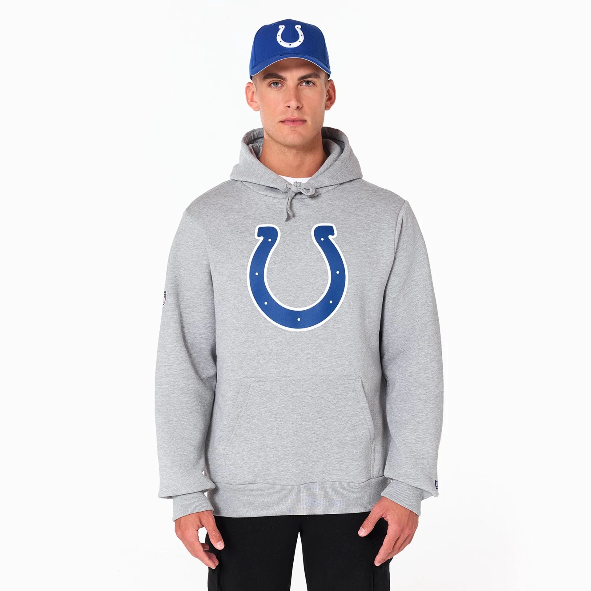 The Male model is wearing Indianapolis Colts NFL Grey Pullover Hoodie 1