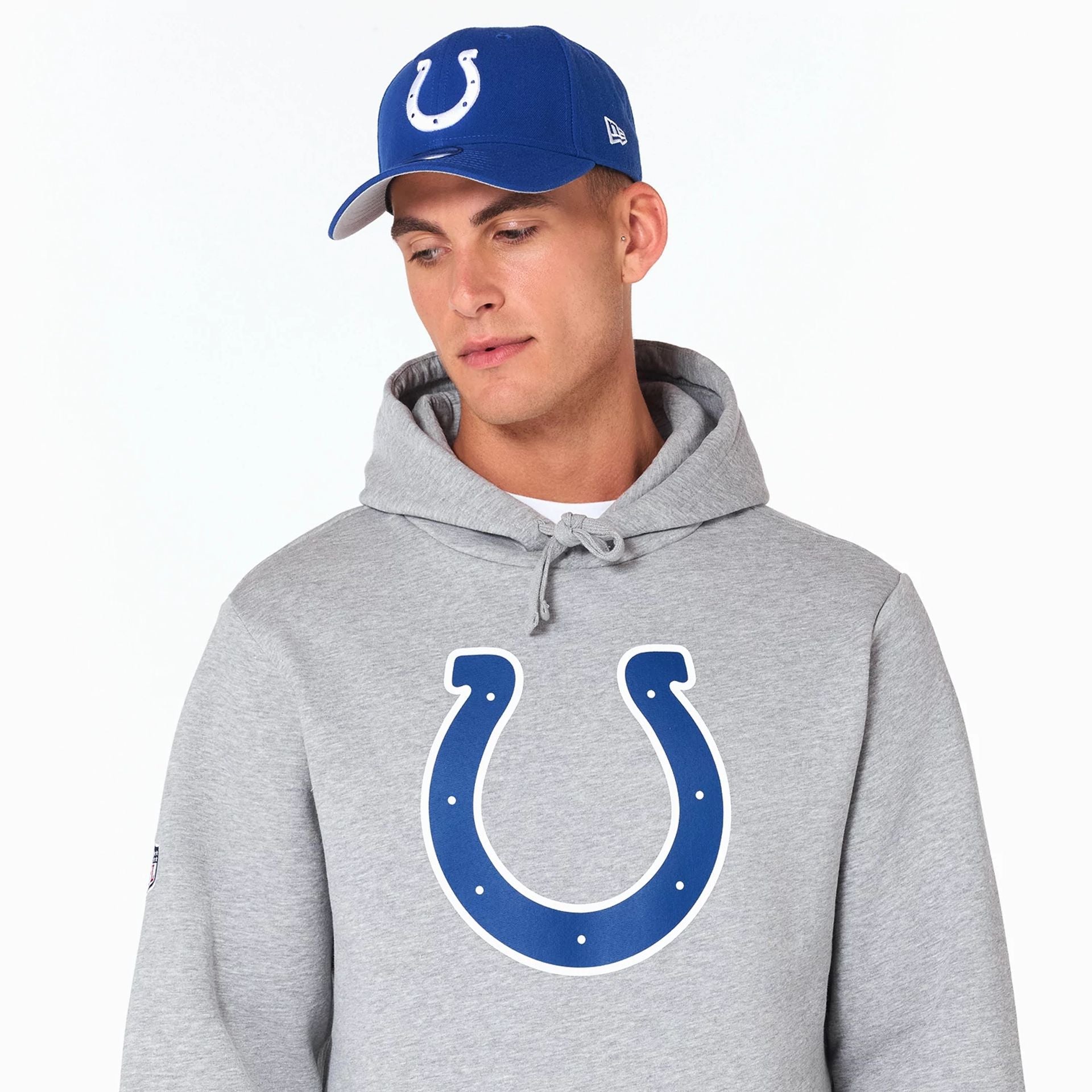 The Male model is wearing Indianapolis Colts NFL Grey Pullover Hoodie 5