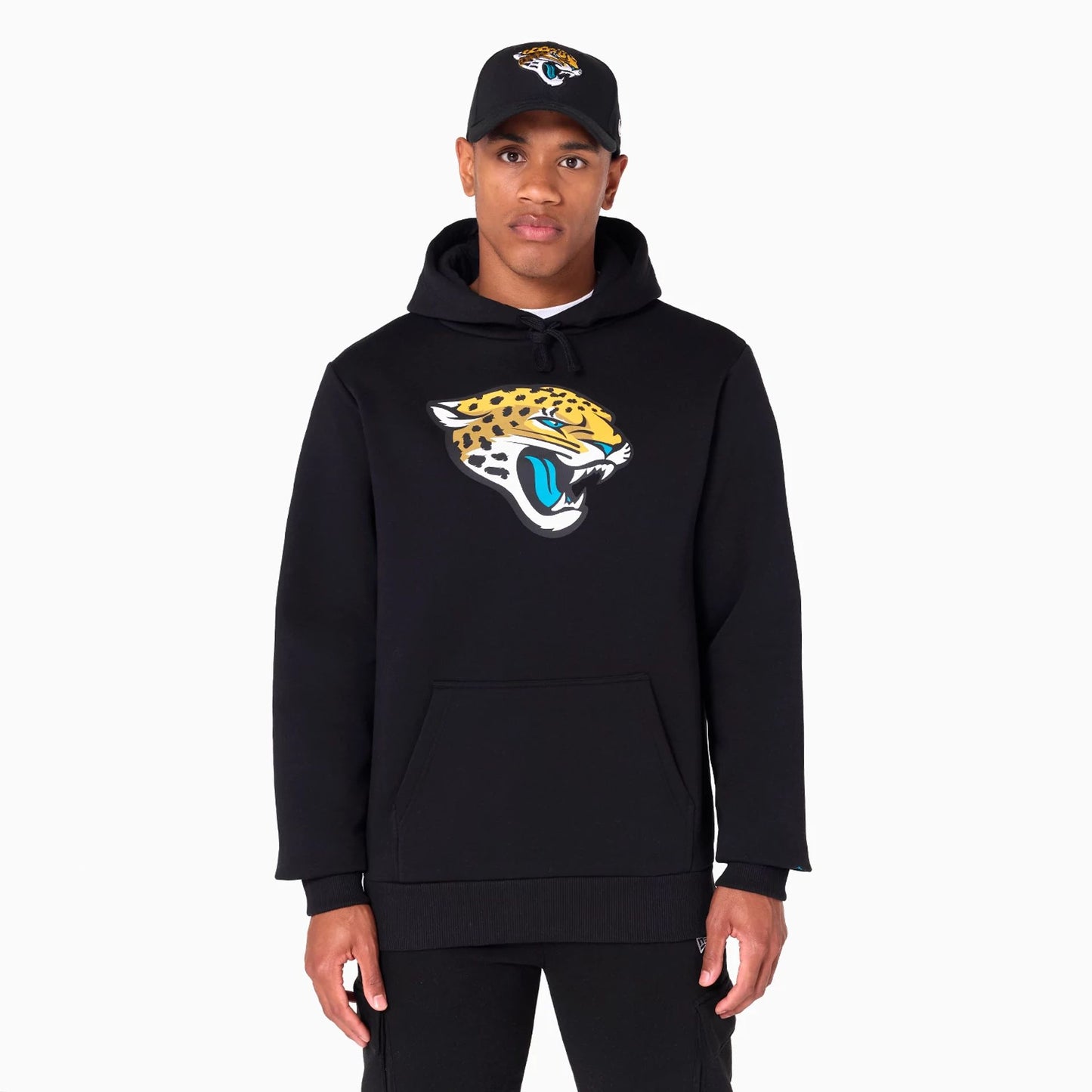 The Male model is wearing Jacksonville Jaguars NFL Black Pullover Hoodie 1