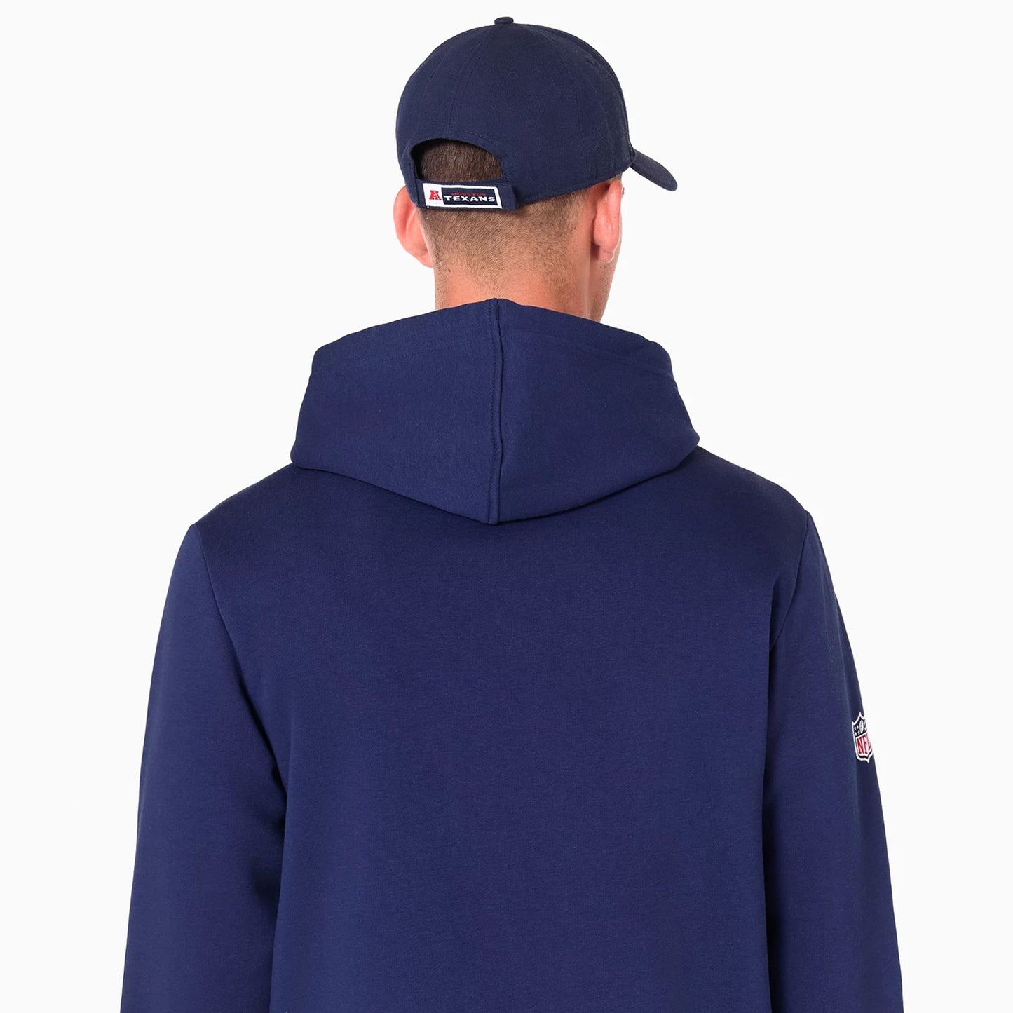 The Male model is wearing Houston Texans NFL Navy Pullover Hoodie 6