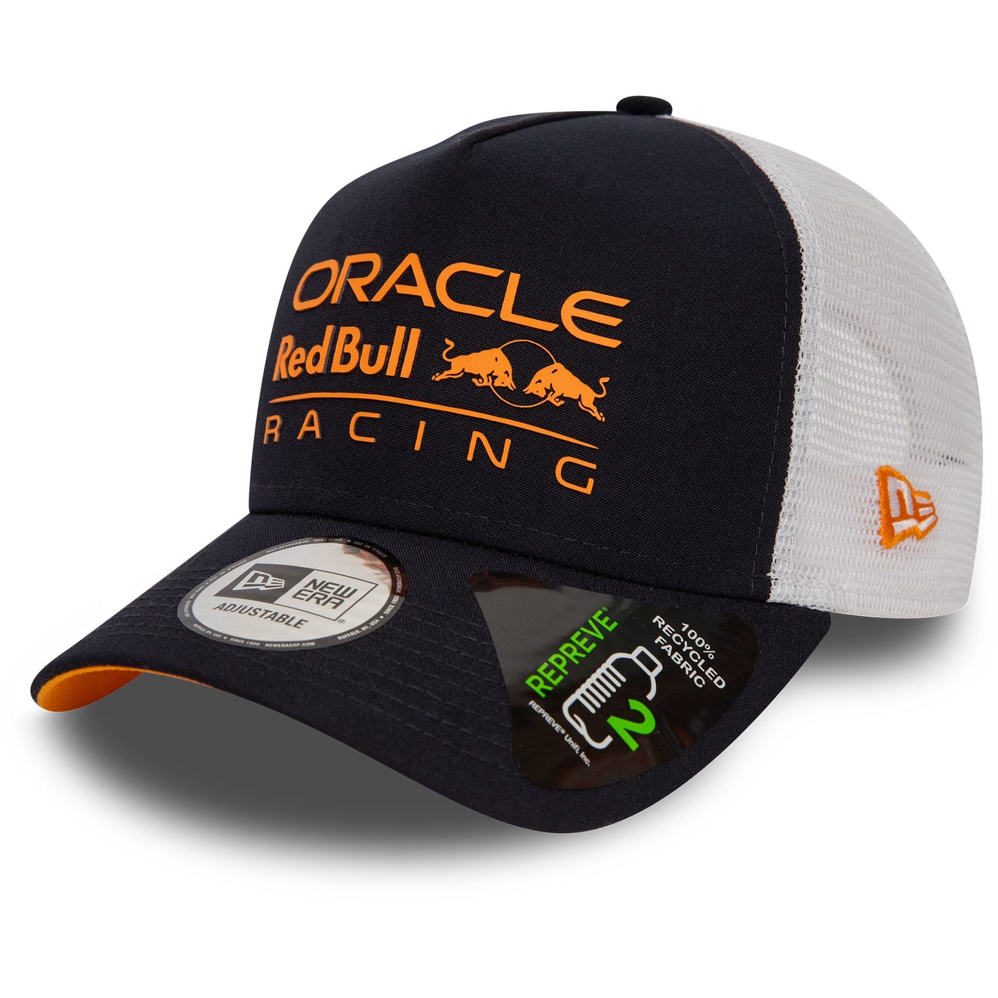 This is a Red Bull Racing Repreve Dark Blue 9FORTY Adjustable E-Frame Trucker Cap 1