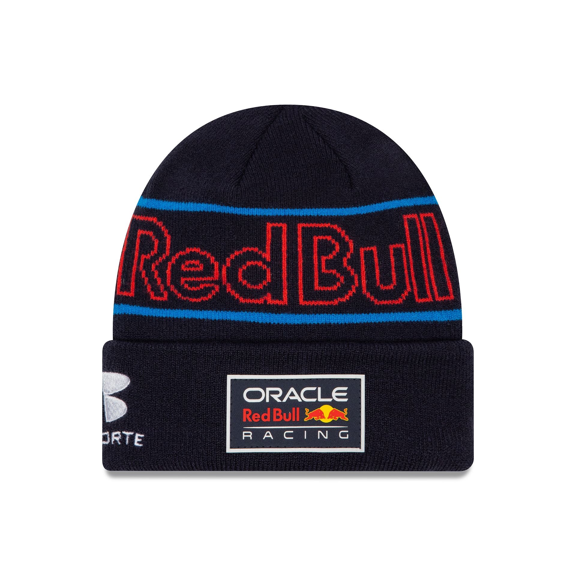 This is a Red Bull Racing Youth Sergio Perez Team Dark Blue Cuff Knit Beanie Hat 1