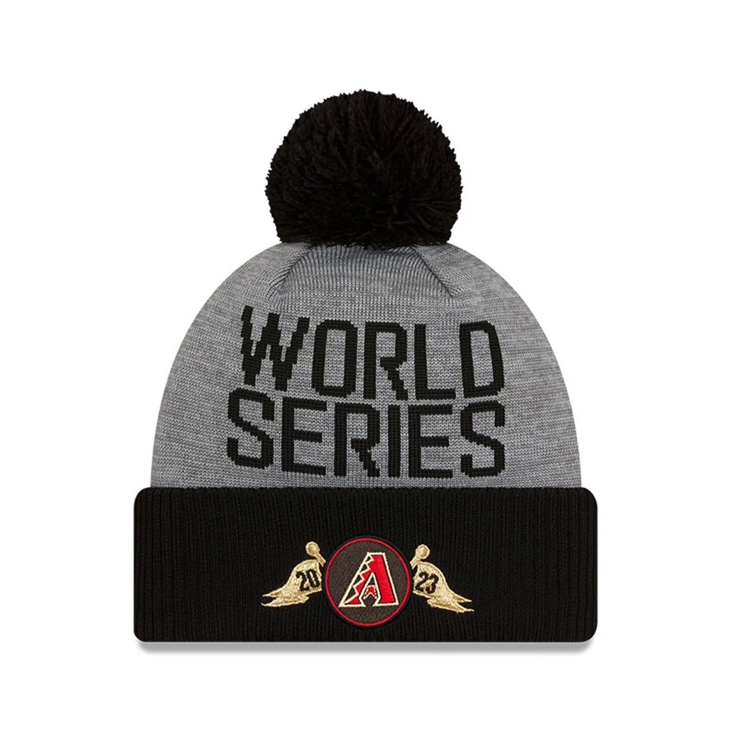 This is a Arizona Diamondbacks MLB World Series Champions Grey Bobble Knit Beanie Hat 1