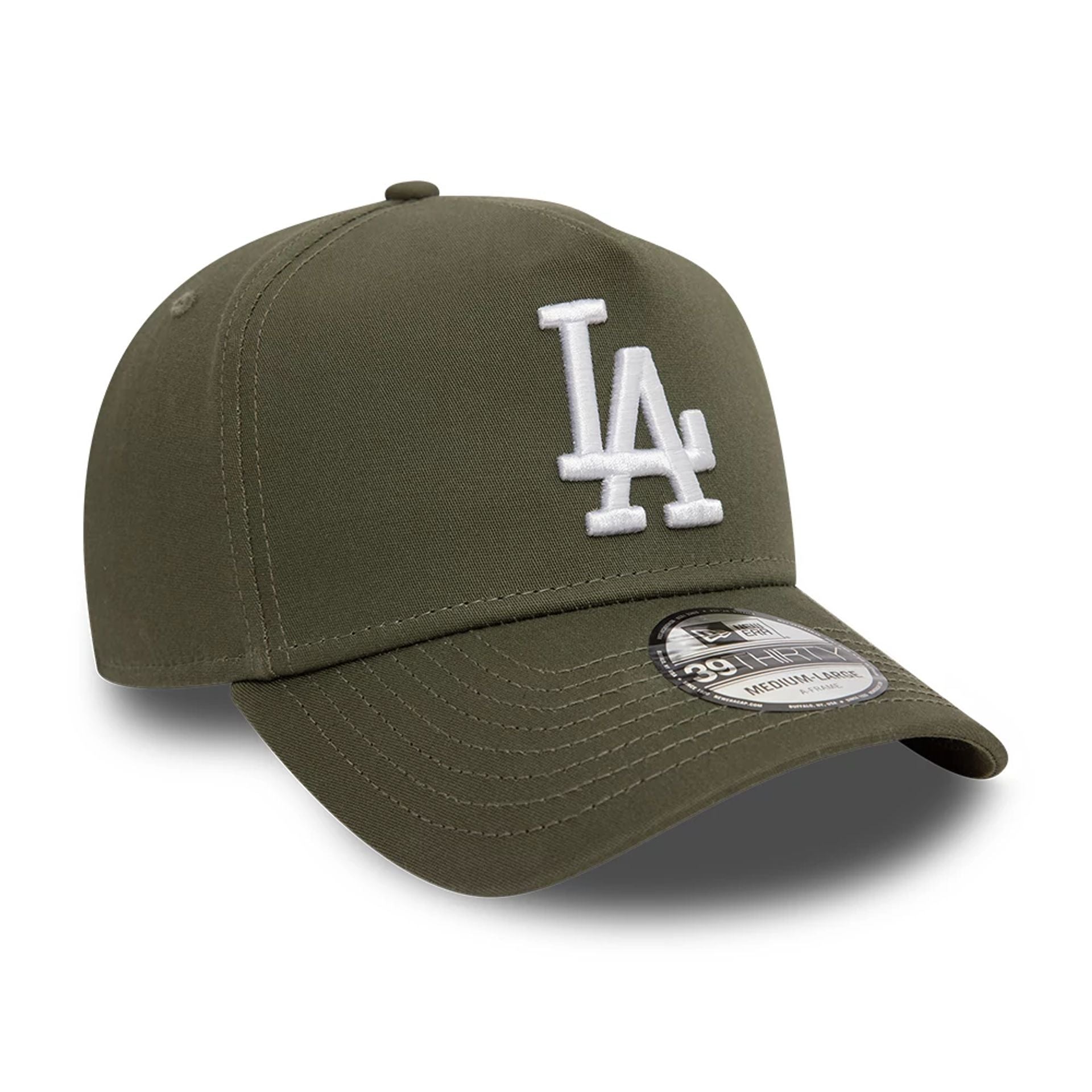 This is a LA Dodgers League Essential Khaki 39THIRTY A-Frame Stretch Fit Cap 1