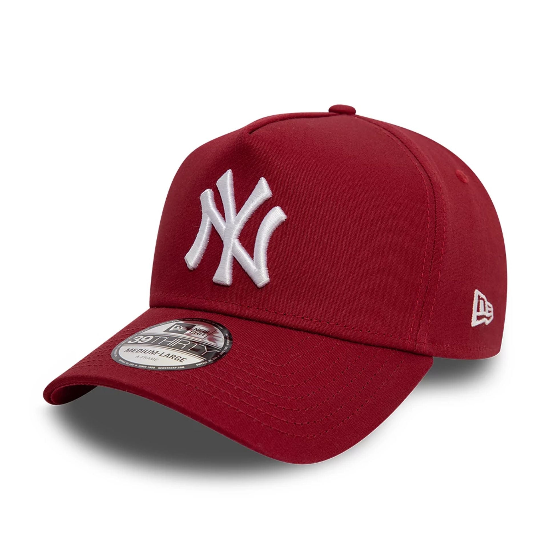 This is a New York Yankees League Essential Dark Red 39THIRTY A-Frame Stretch Fit Cap 1