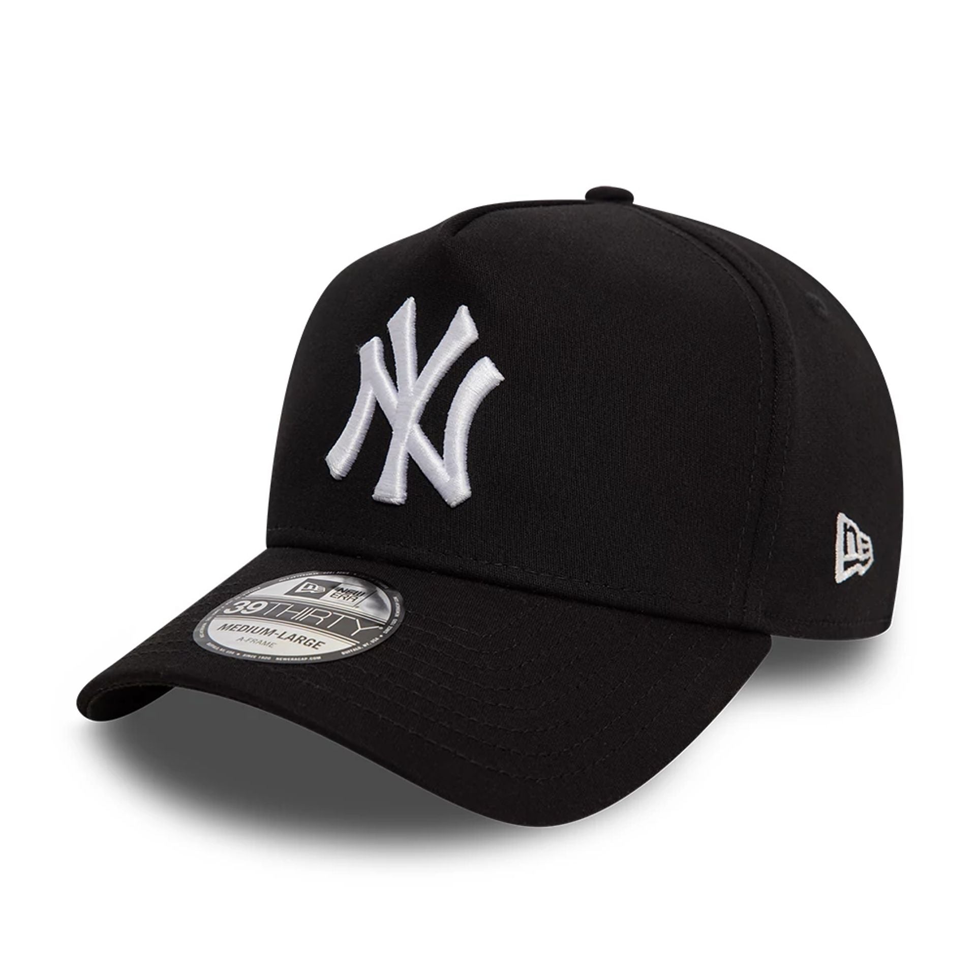 This is a New York Yankees League Essential Black 39THIRTY A-Frame Stretch Fit Cap 1