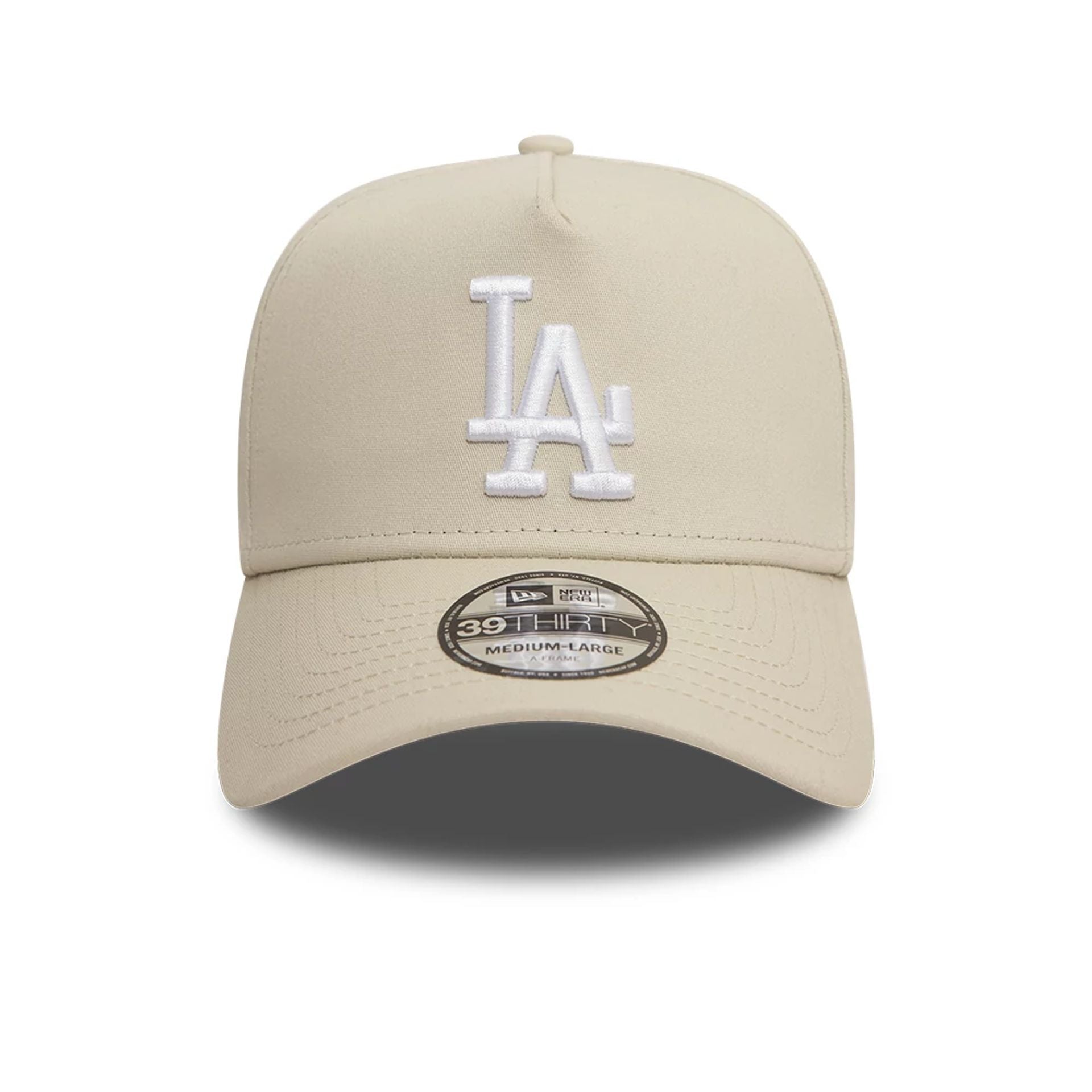 This is a LA Dodgers League Essential Light Beige 39THIRTY A-Frame Stretch Fit Cap 2