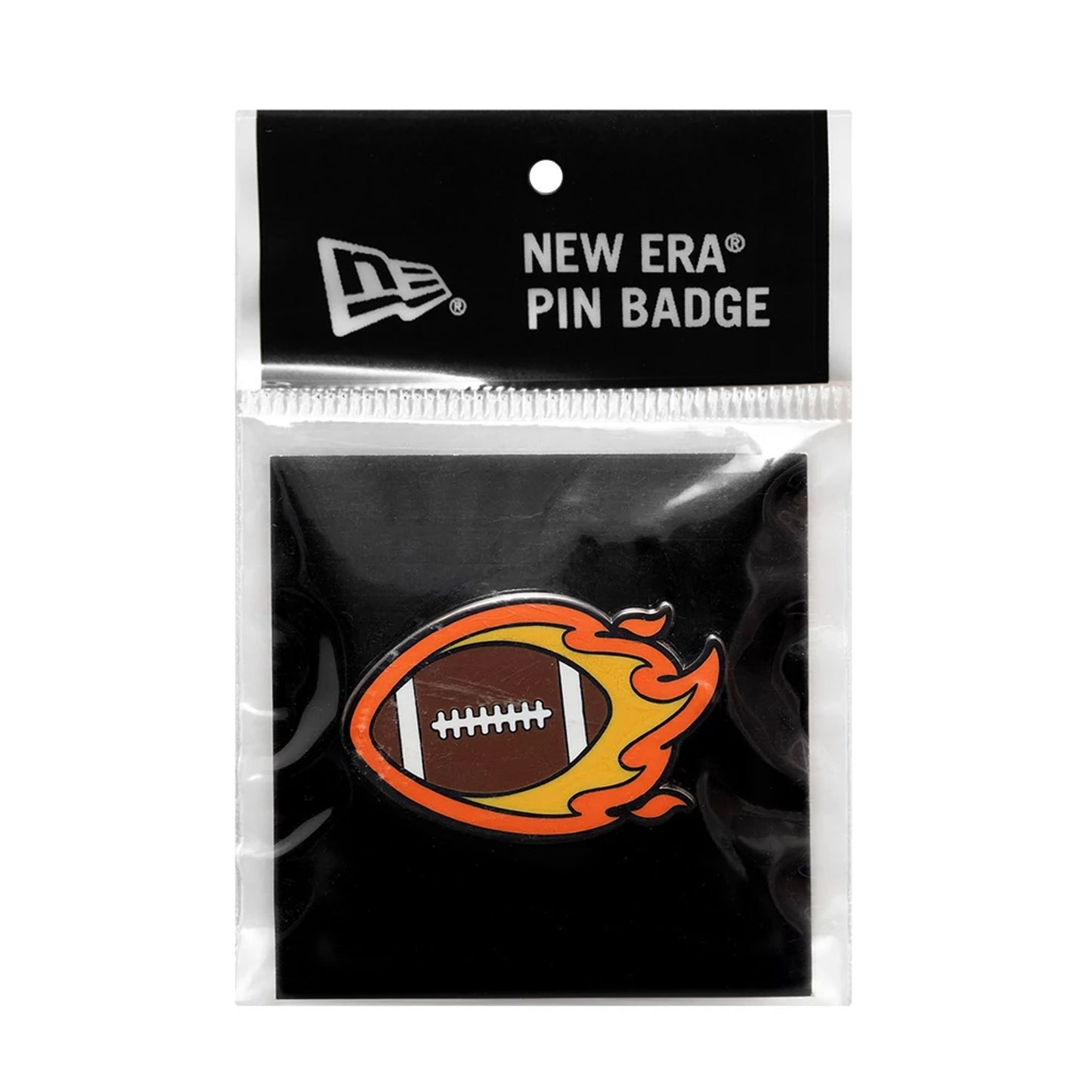 This is a New Era Flaming Football Grey Pin Badge 2