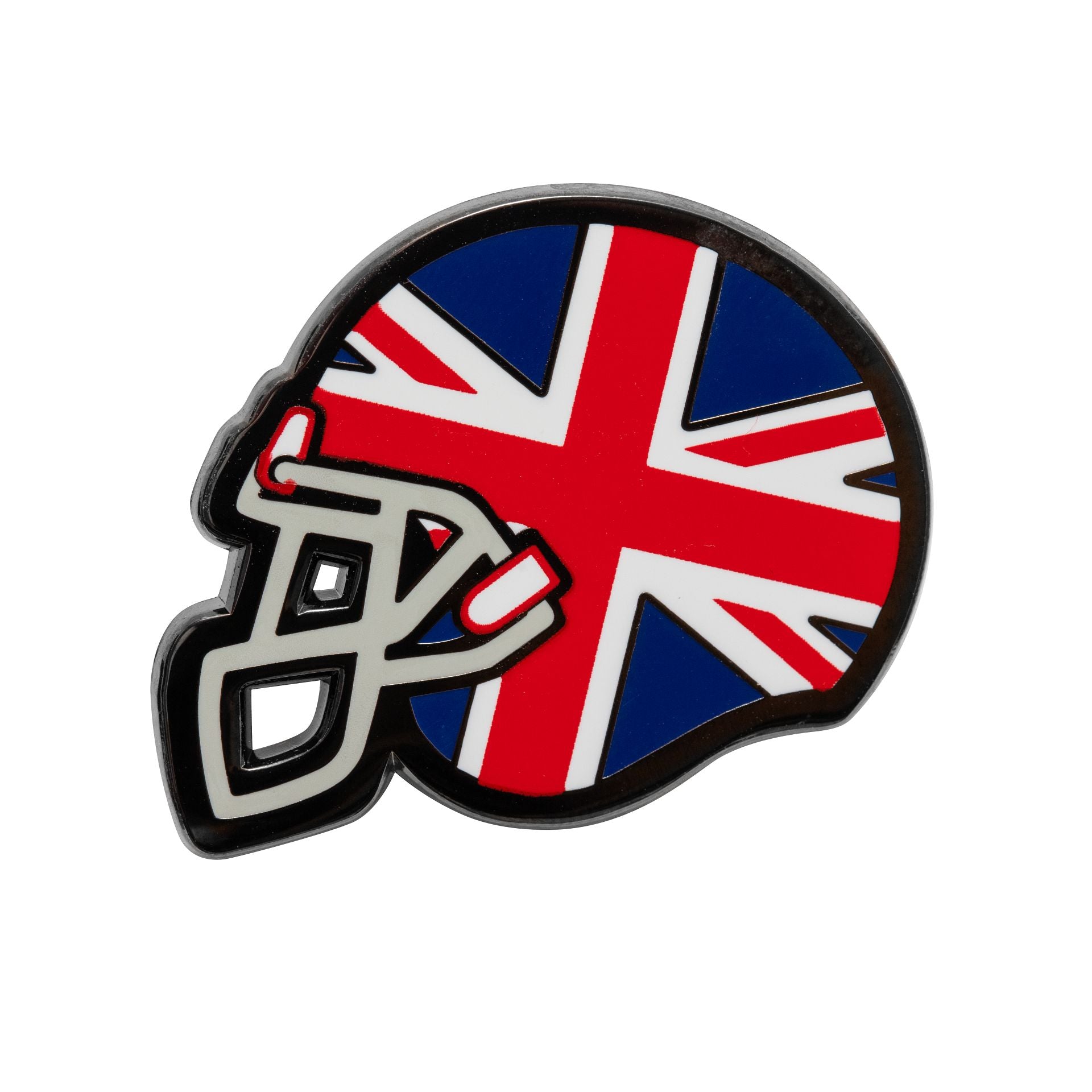 This is a New Era Union Jack Flag Helmet Red Pin Badge 1