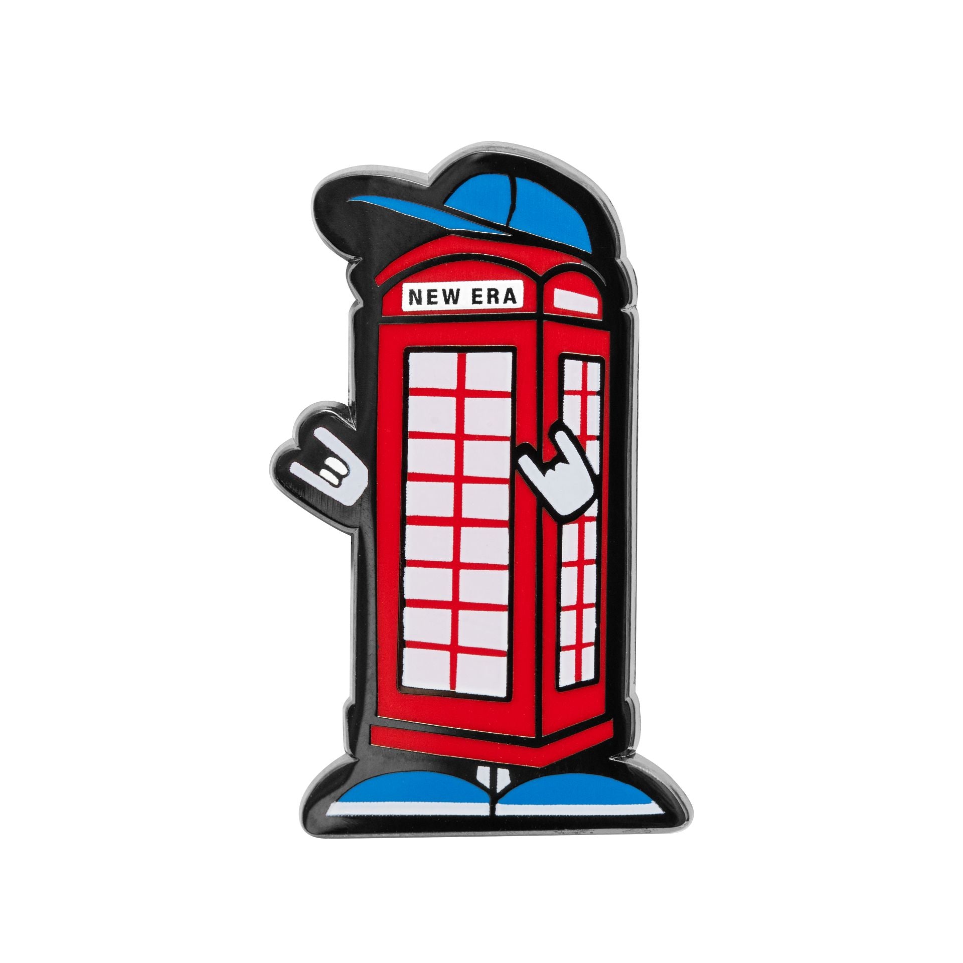 This is a New Era Phone Box Red Pin Badge 1