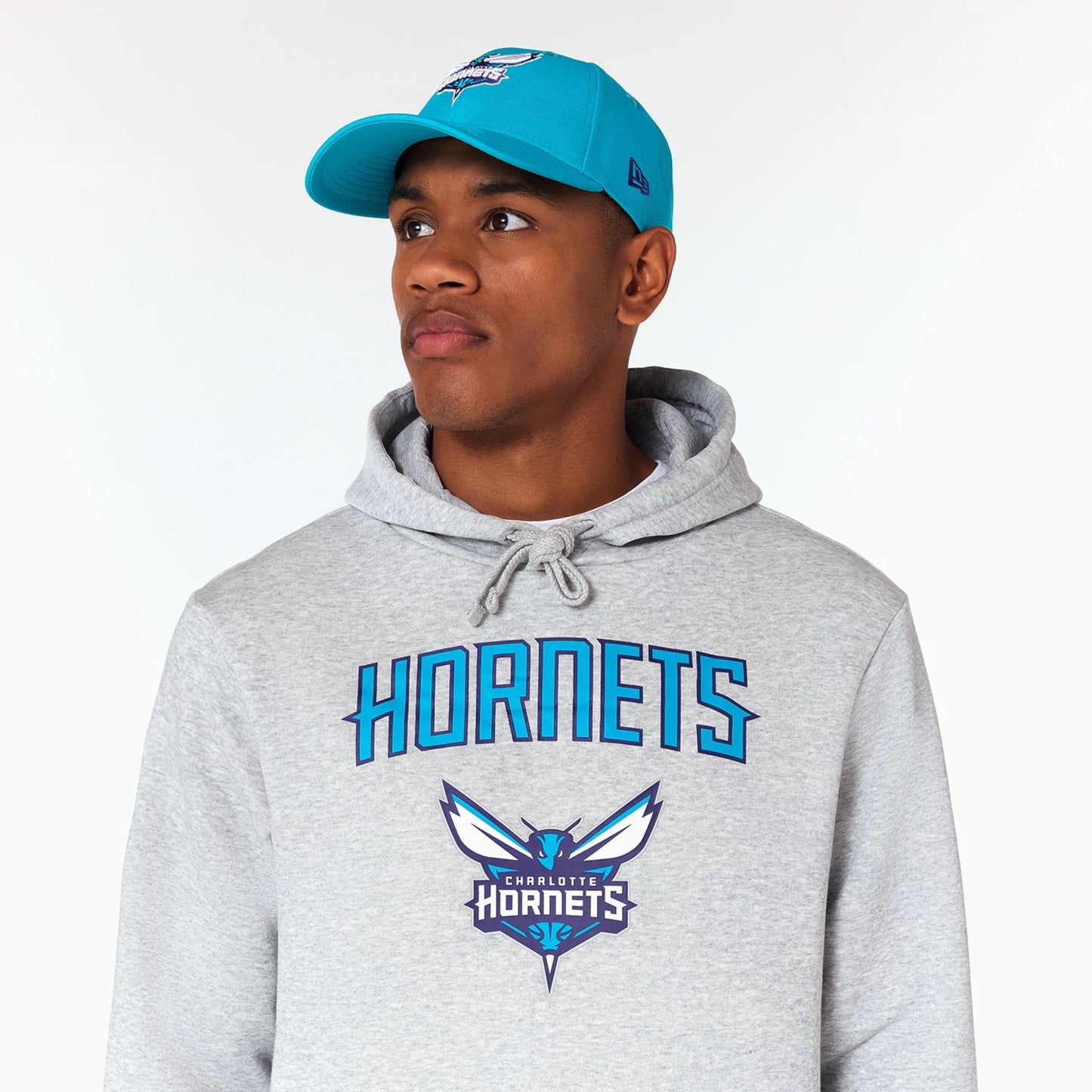 The Male model is wearing Charlotte Hornets NBA Grey Pullover Hoodie 4