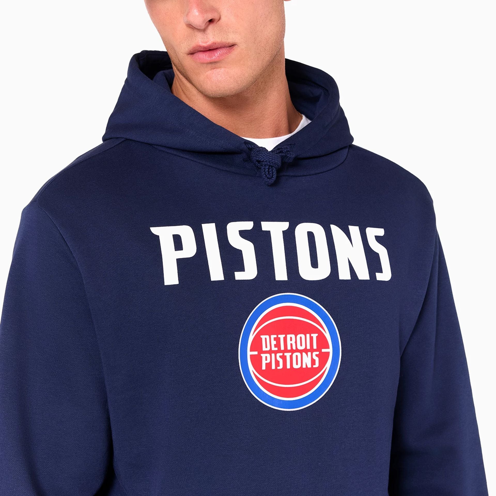 The Male model is wearing Detroit Pistons NBA Navy Pullover Hoodie 6