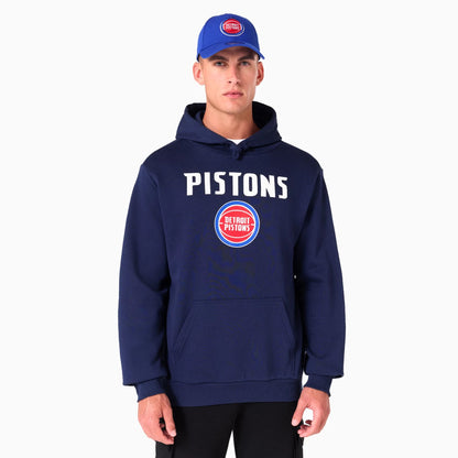 The Male model is wearing Detroit Pistons NBA Navy Pullover Hoodie 1