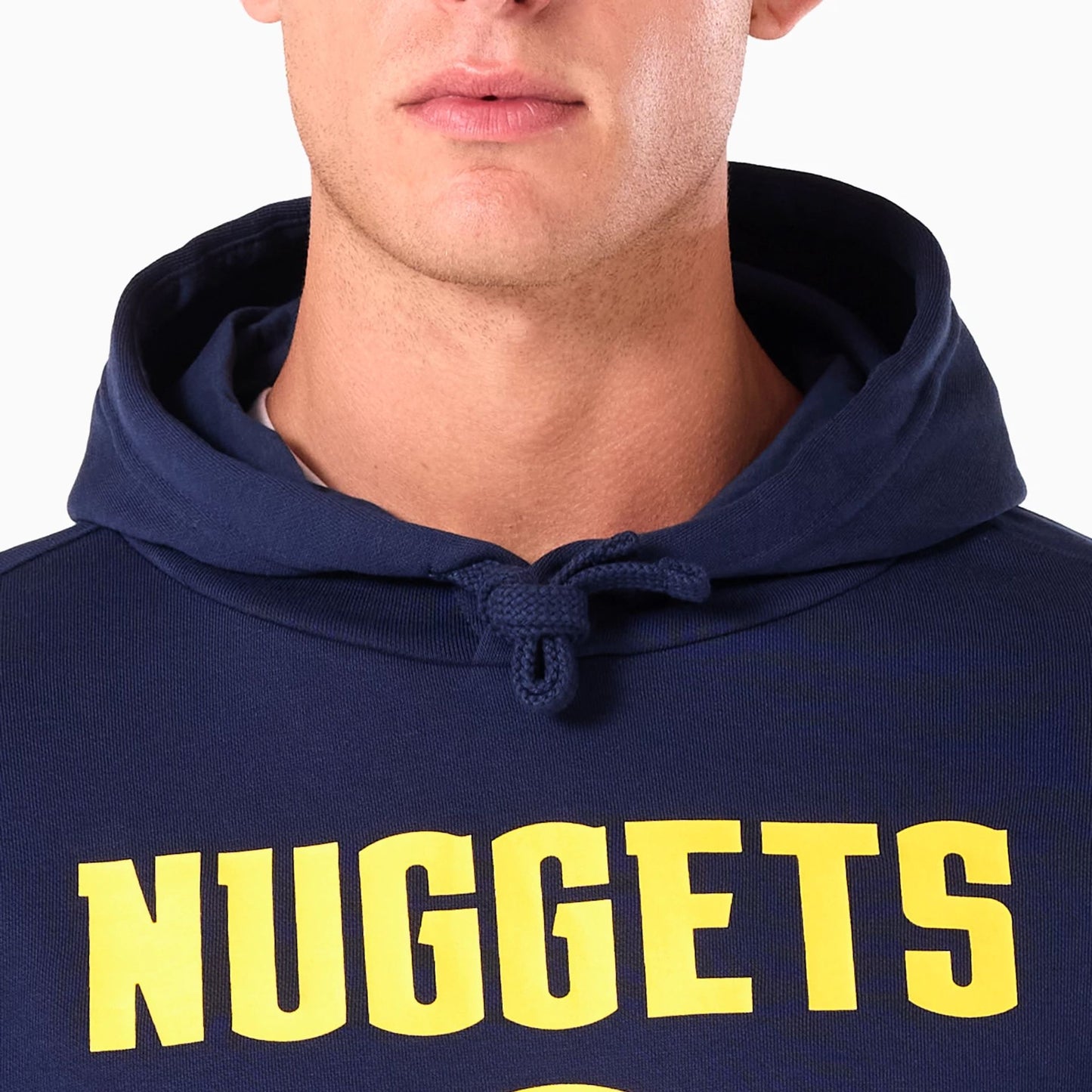 The Male model is wearing Denver Nuggets NBA Navy Pullover Hoodie 3