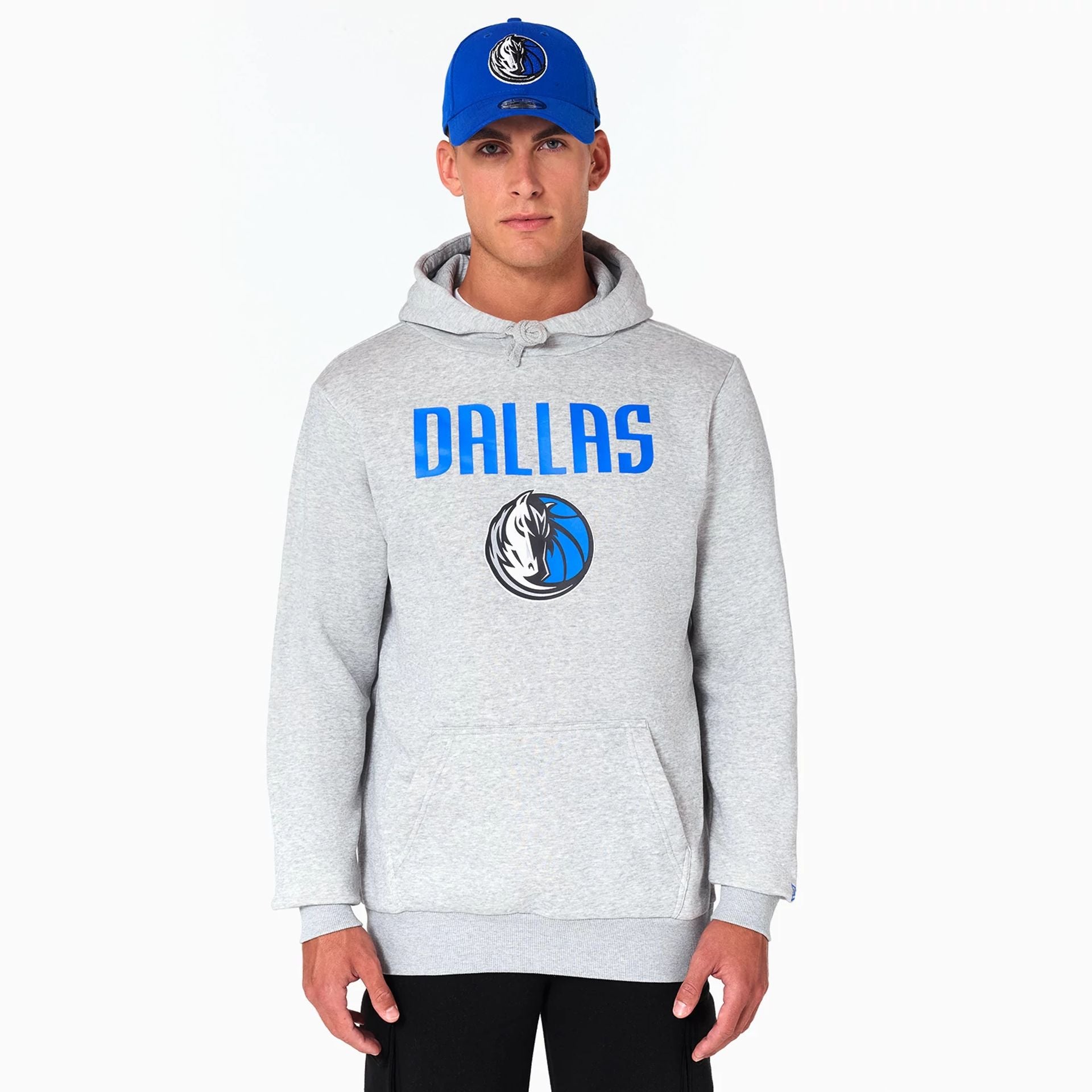 The Male model is wearing Dallas Mavericks NBA Grey Pullover Hoodie 1