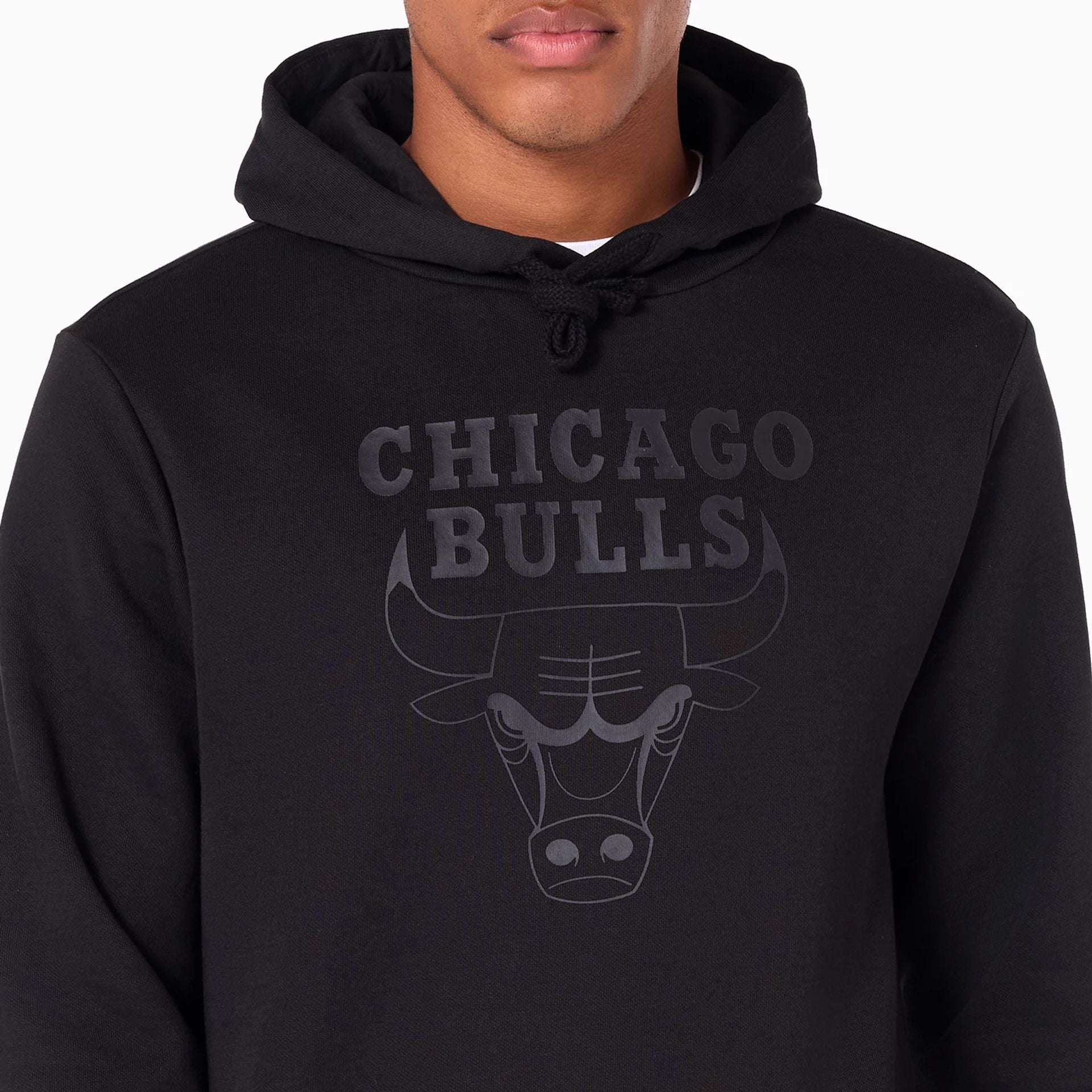 The Male model is wearing Chicago Bulls NBA Black Pullover Hoodie 1