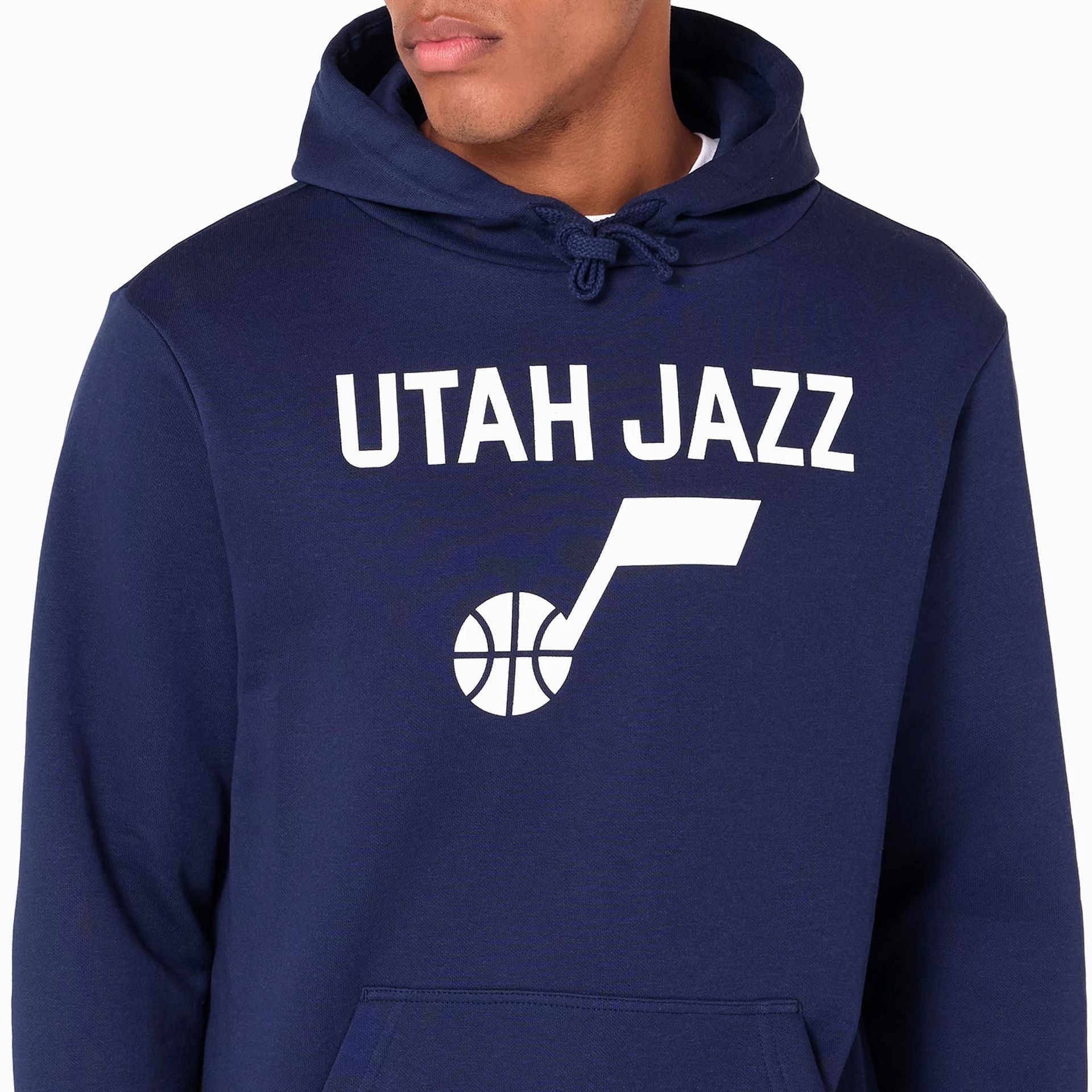 The Male model is wearing Utah Jazz NBA Navy Pullover Hoodie 6