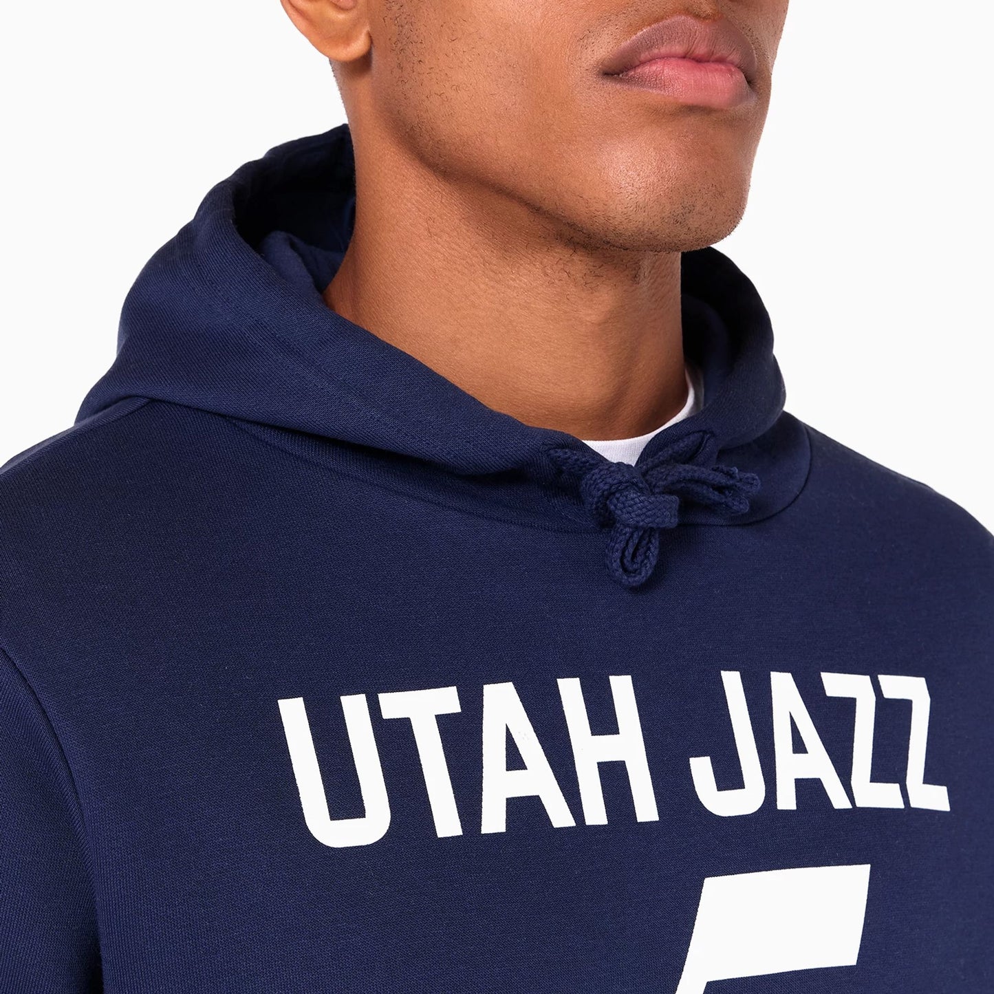 The Male model is wearing Utah Jazz NBA Navy Pullover Hoodie 5