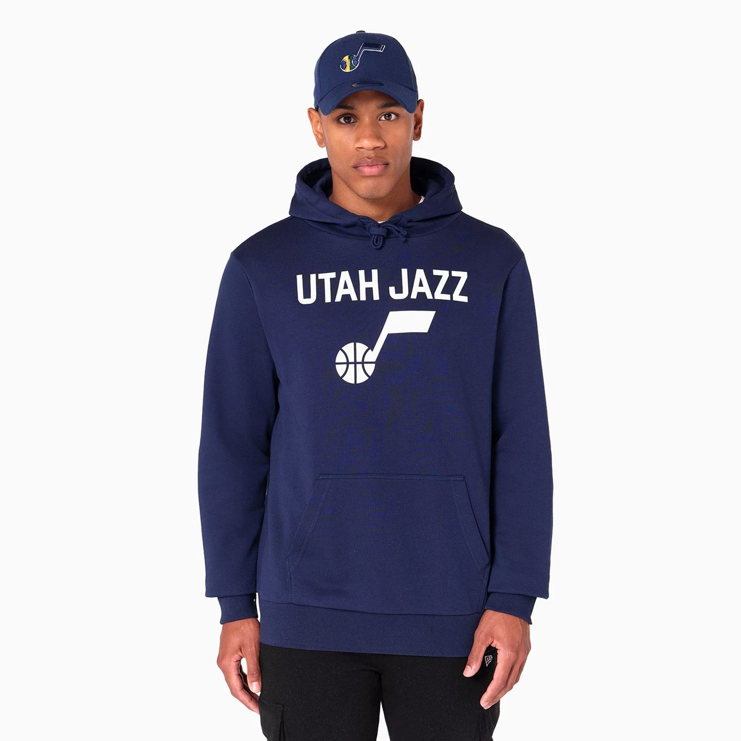 The Male model is wearing Utah Jazz NBA Navy Pullover Hoodie 1