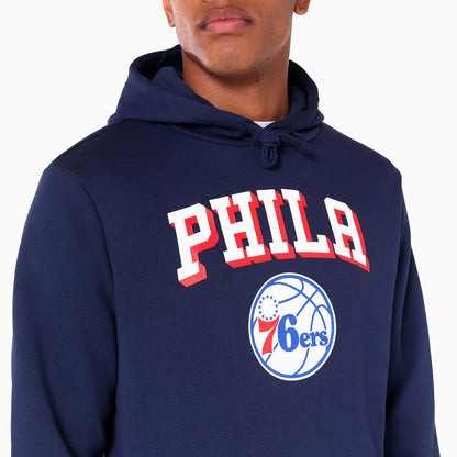 The Male model is wearing Philadelphia 76ers NBA Navy Pullover Hoodie 6