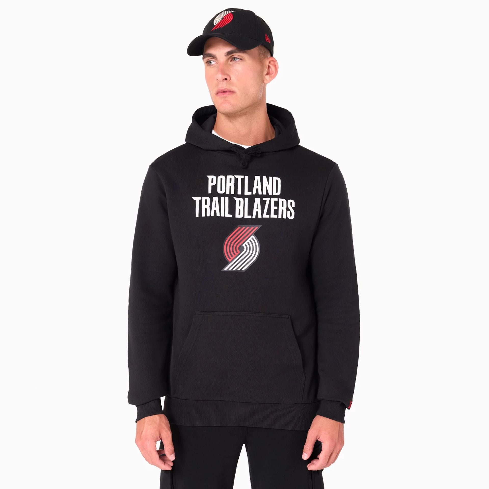 The Male model is wearing Portland Trail Blazers NBA Black Pullover Hoodie 1