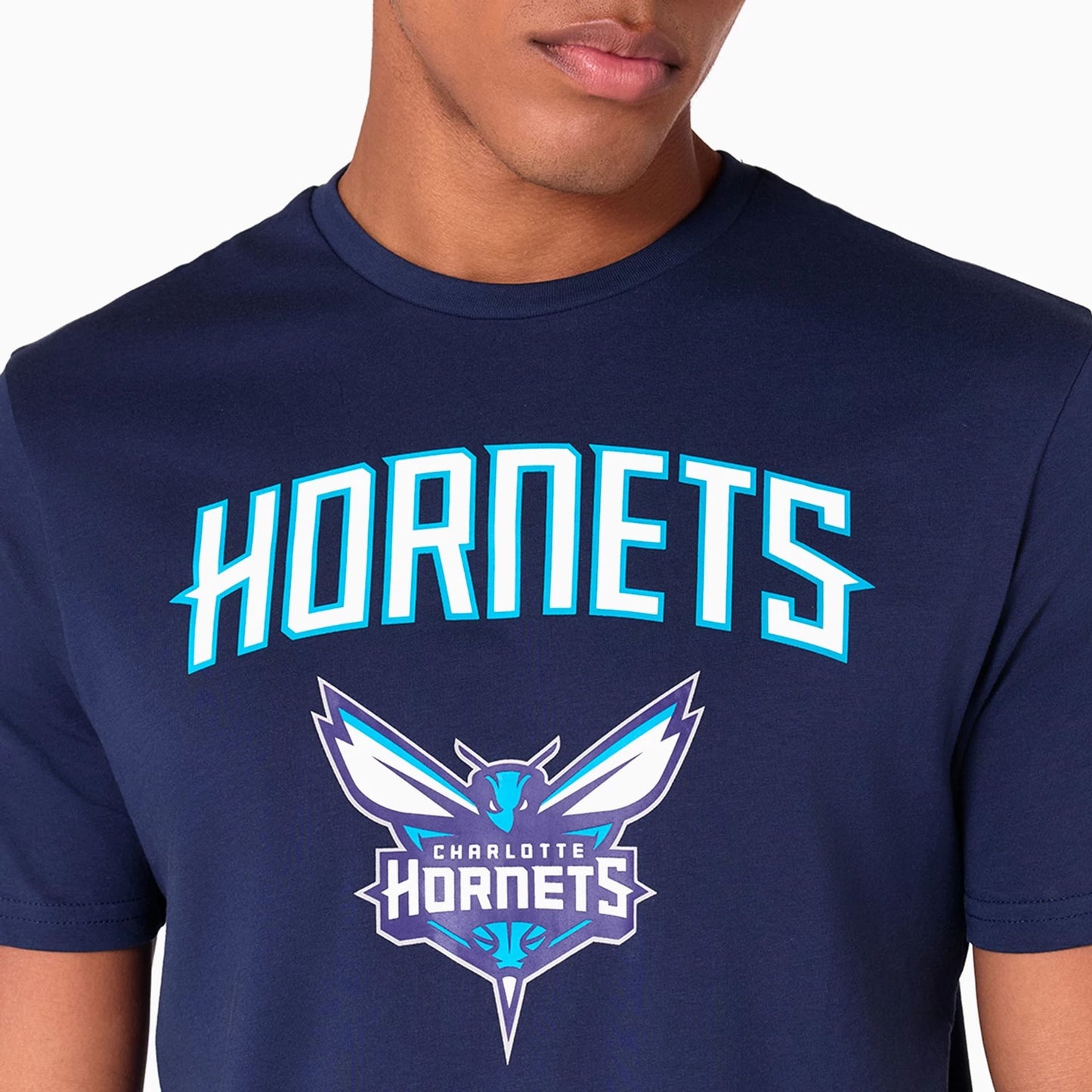 The Male model is wearing Charlotte Hornets NBA Navy T-Shirt 3