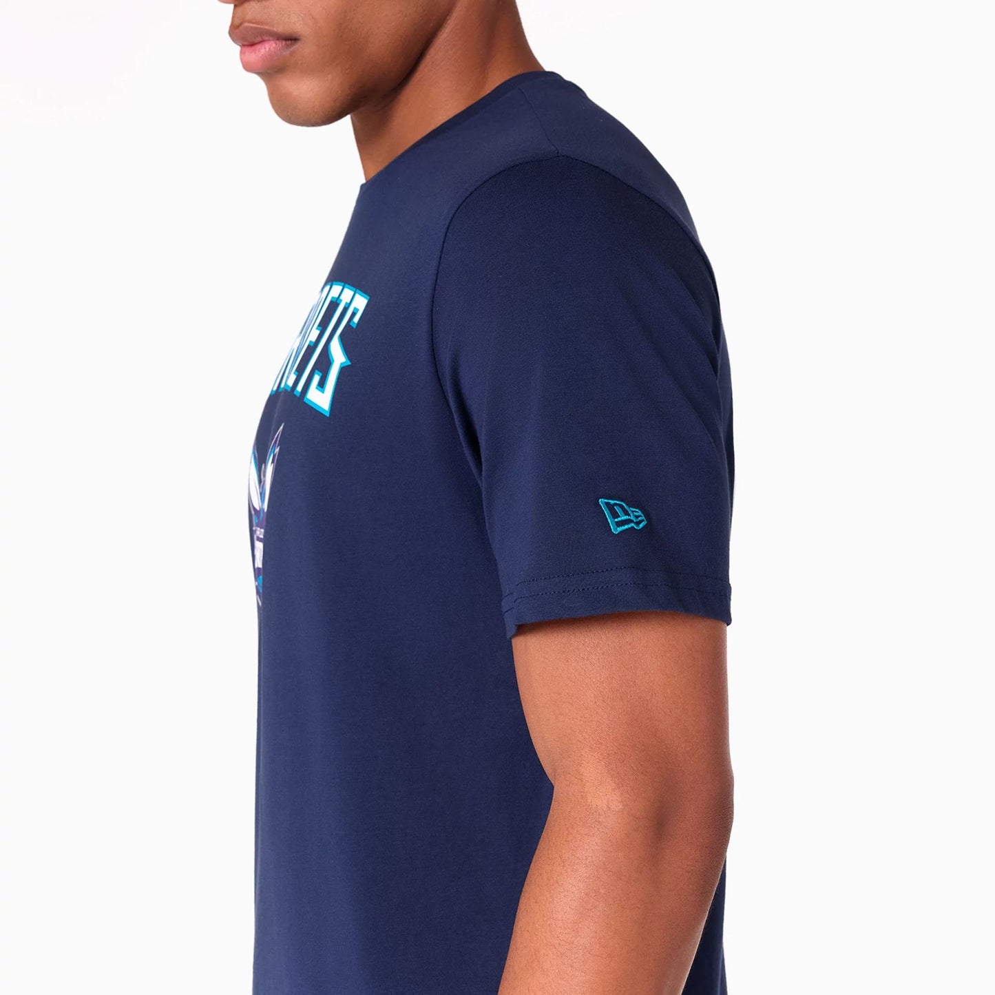 The Male model is wearing Charlotte Hornets NBA Navy T-Shirt 4