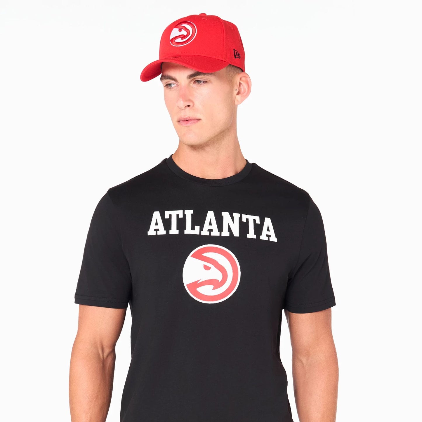 The Male model is wearing Atlanta Hawks NBA Black T-Shirt 5