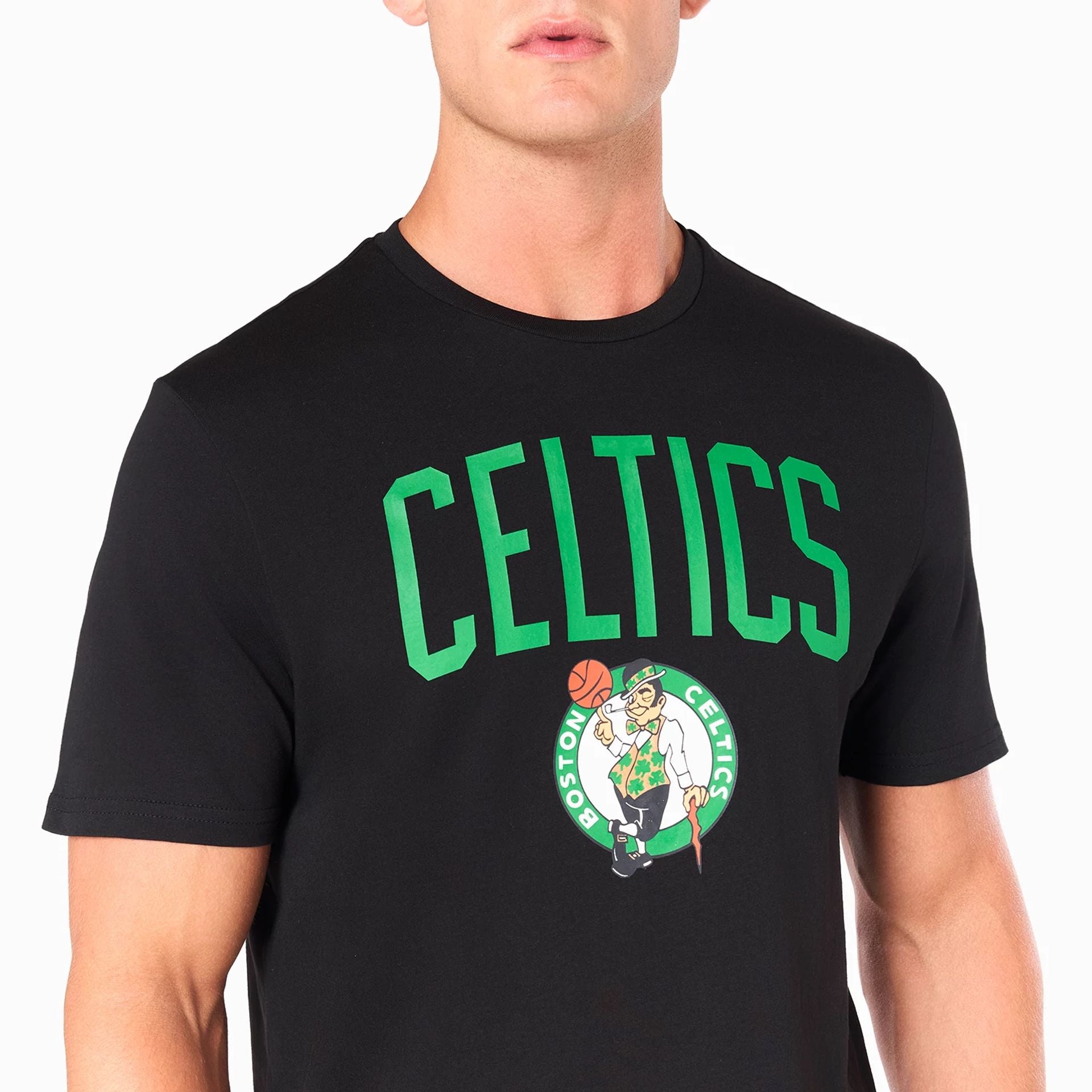 The Male model is wearing Boston Celtics NBA Black T-Shirt 2