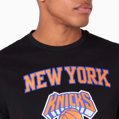 The Male model is wearing New York Knicks NBA Black T-Shirt 3