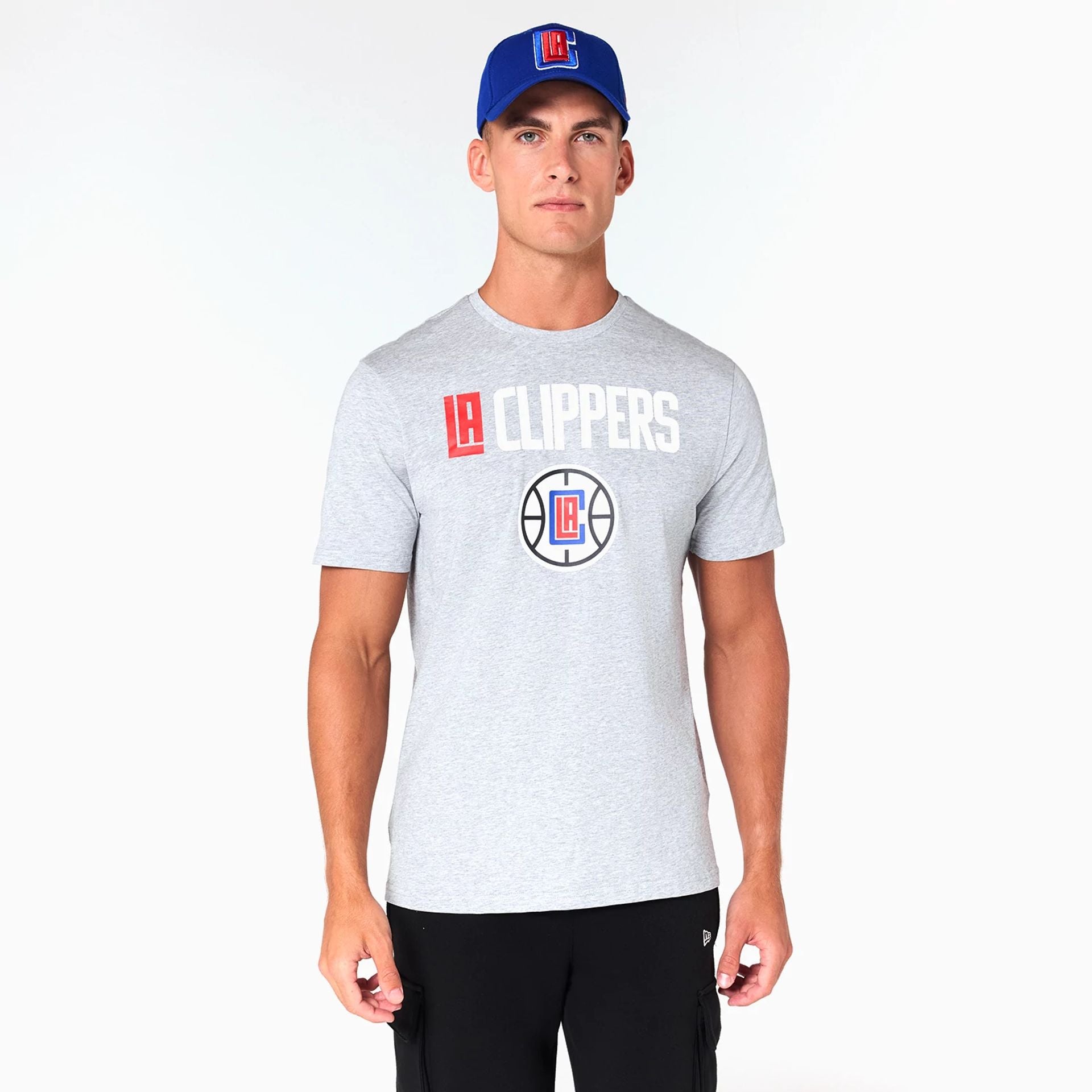 The Male model is wearing LA Clippers NBA Grey T-Shirt 1