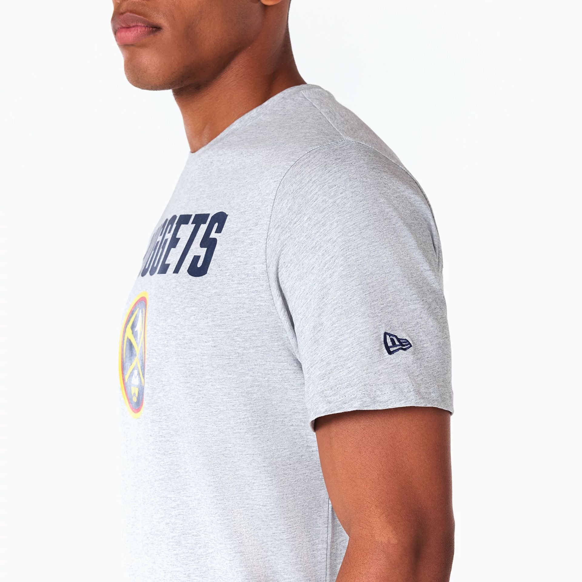 The Male model is wearing Denver Nuggets NBA Grey T-Shirt 4