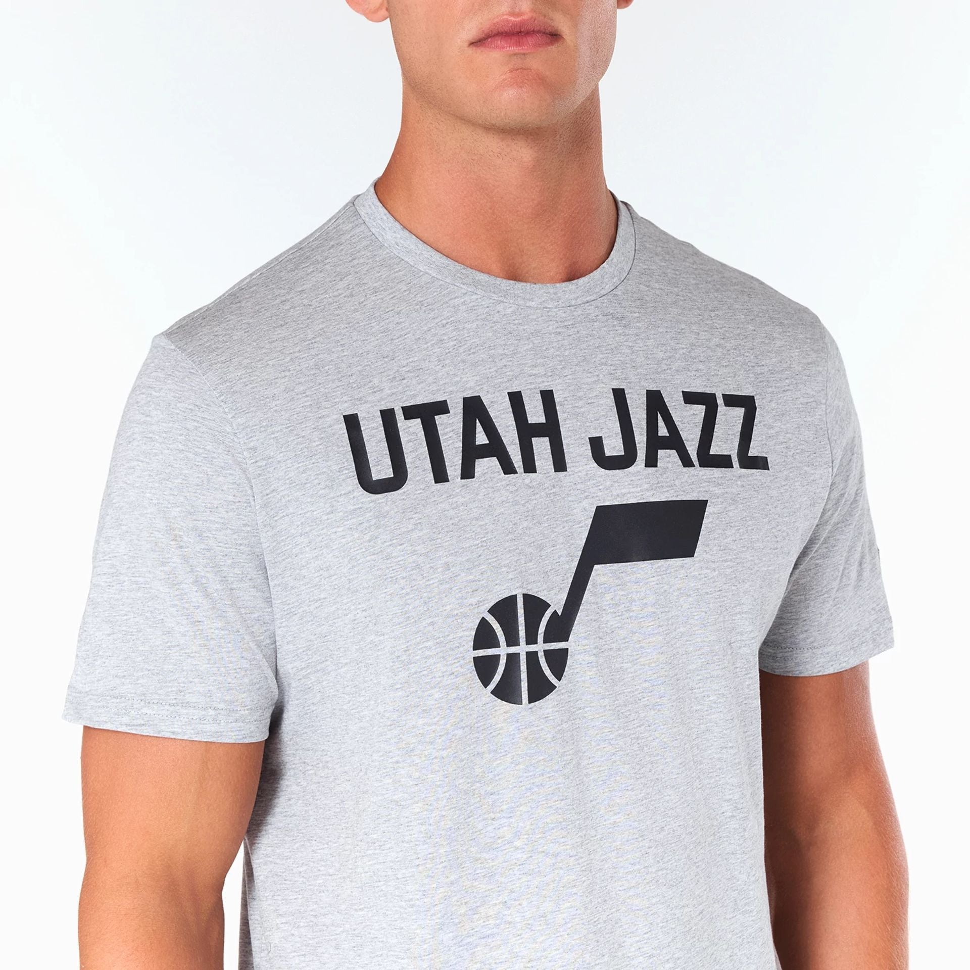 The Male model is wearing Utah Jazz NBA Grey T-Shirt 2