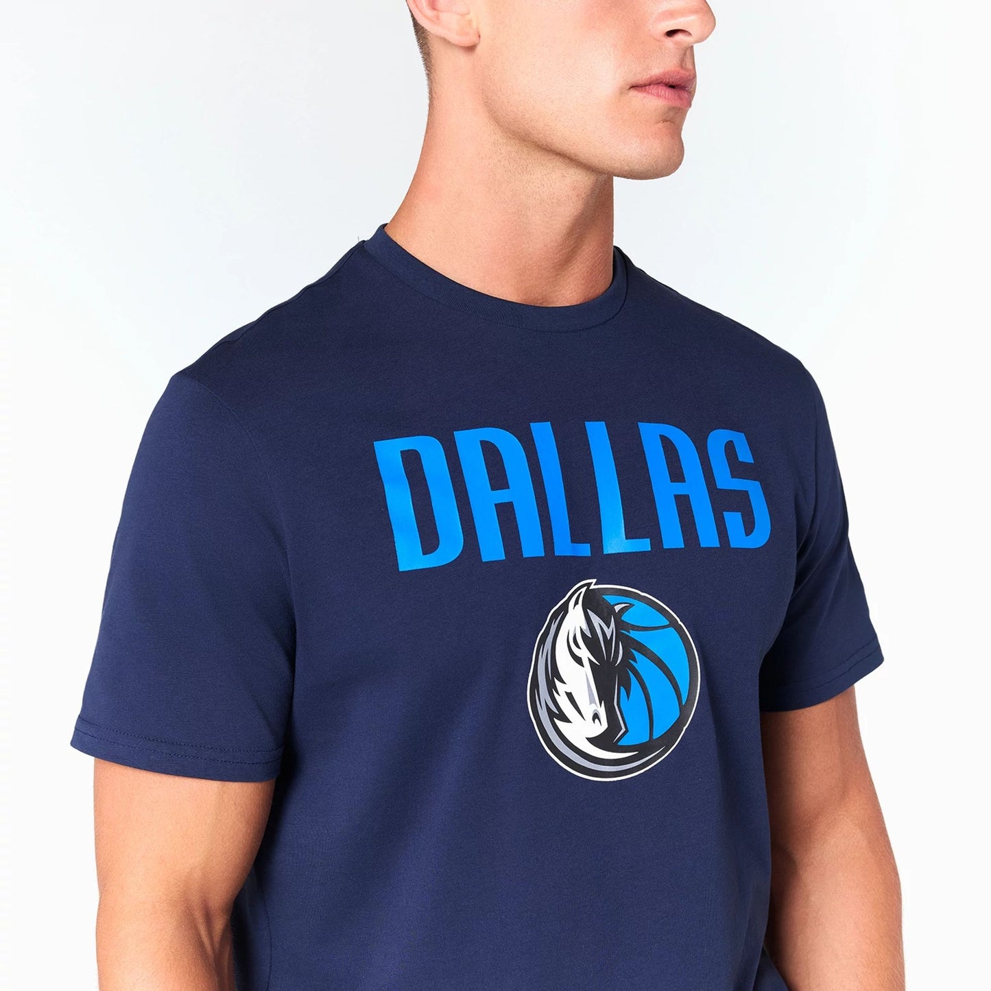 The Male model is wearing Dallas Mavericks NBA Navy T-Shirt 2